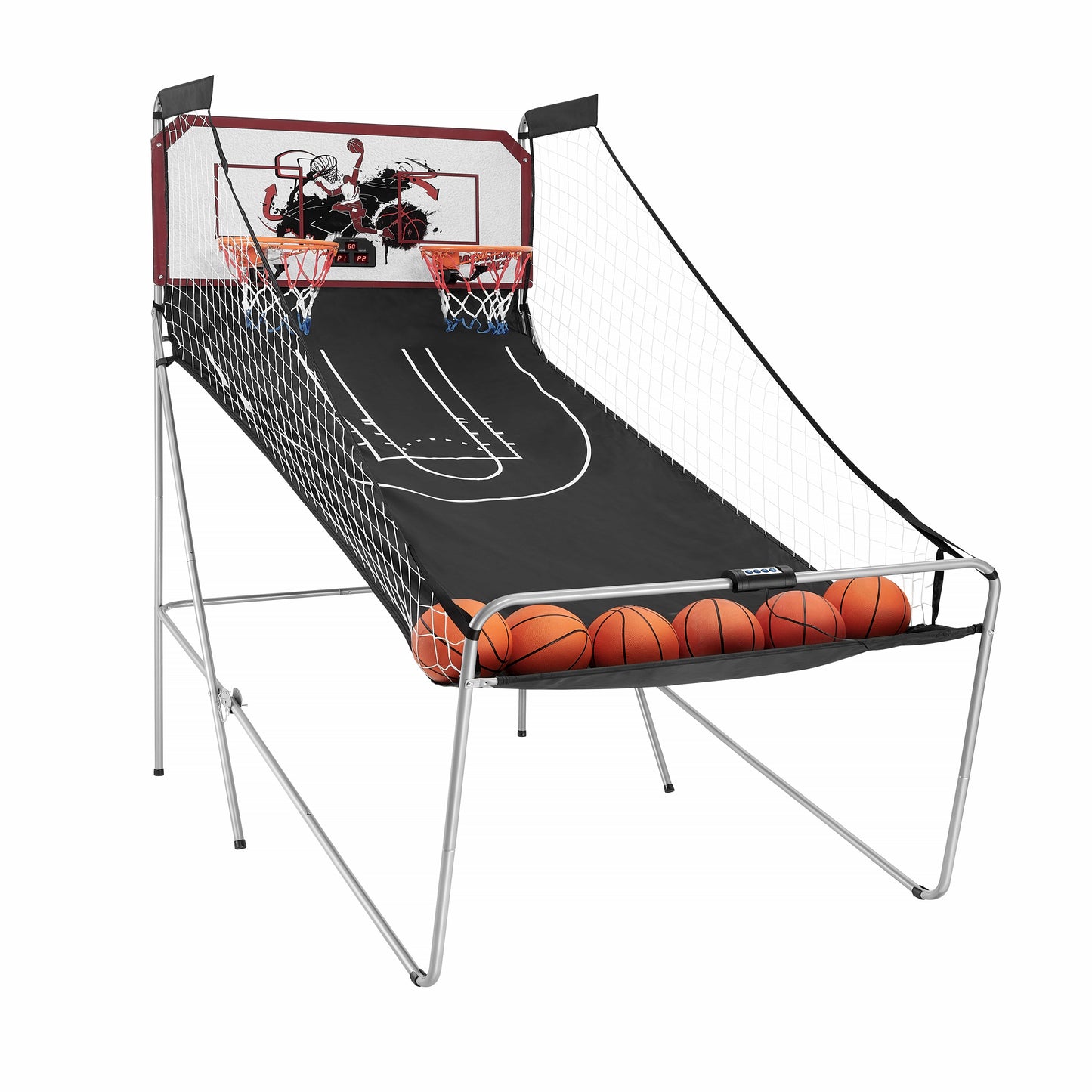 Electronic Basketball Arcade Game, SHINPT 2 Player Indoor Basketball Arcade Game for Kids Adults, Foldable Arcade Basketball with 8 Game Modes,  Electronic Scorer, Basketball Hoop, 6 Balls, Air Pump