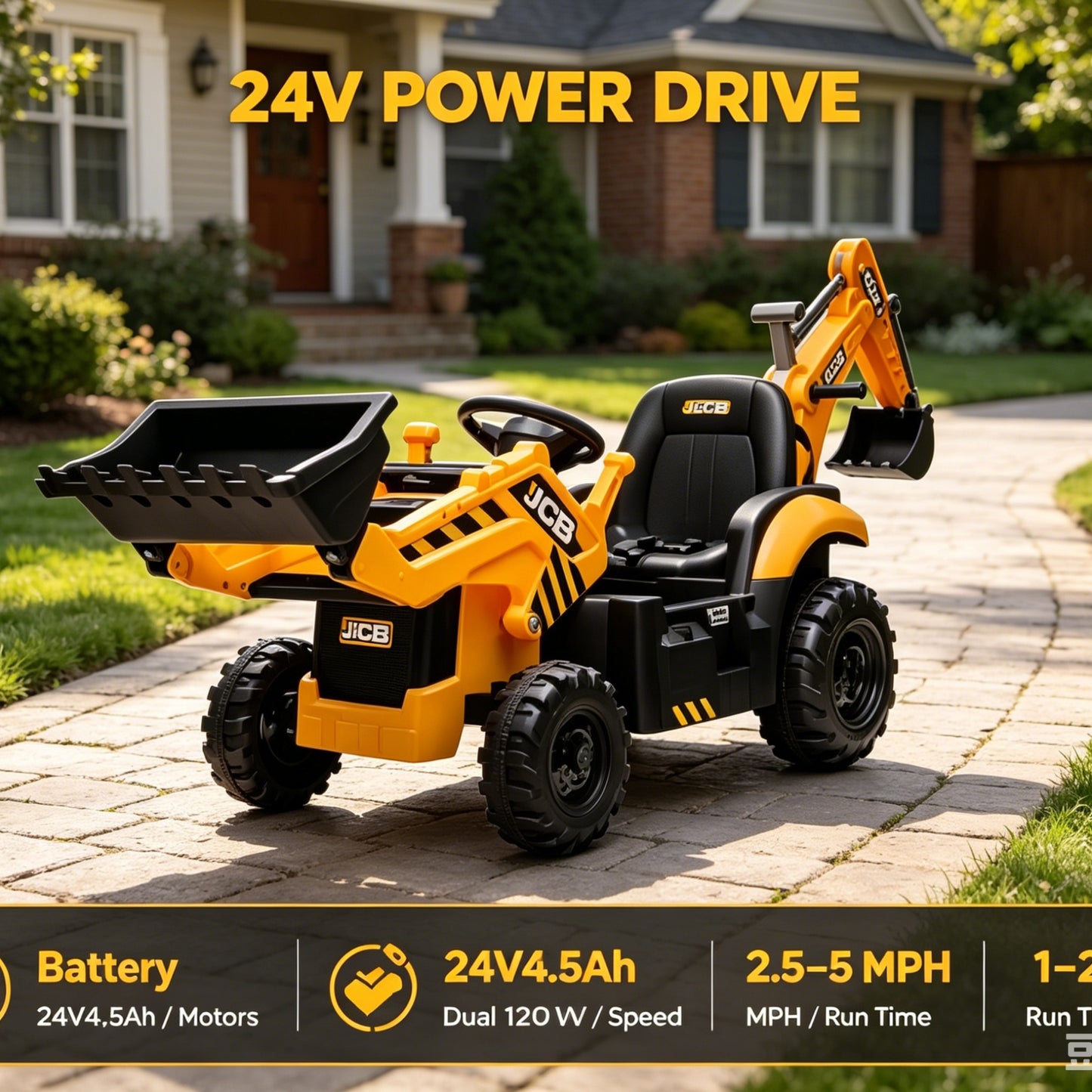 Ride on Excavator, JCB, 24V Dual Motors, SHINPT Digger Ride on Toy, Front Loader & Backhoe, Remote Control Construction Toy, Yellow, for Toddler Boys 3-5 Years Old