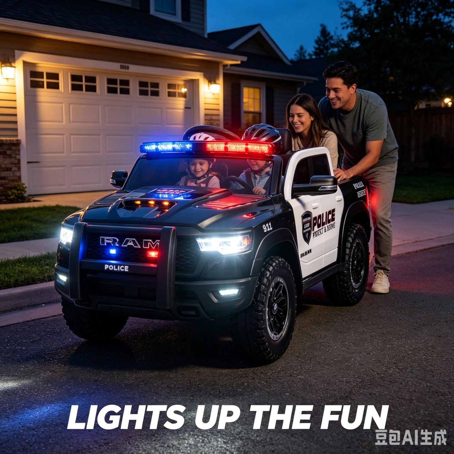 Police Car Ride on, SHINPT RAM1500 RHO Kids Electric Police Car with Parent Remote Control, 12V Powered Toddler Ride on Toy with Siren Lights, Single Seat, 1-3MPH Safe Speed for Boys Girls Ages 3-8