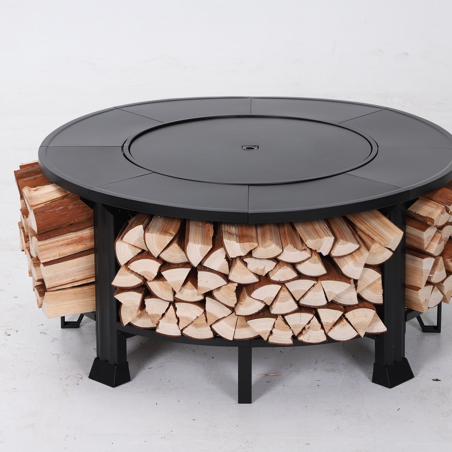 Outdoor Fire Pit, SHINPT 38” Round Wood Burning Fire Pit Table with Grill Grate, Screen Lid, Poker and Waterproof Cover, Fire/BBQ/Storage Pit for Patio, Backyard, Garden and Camping, Black