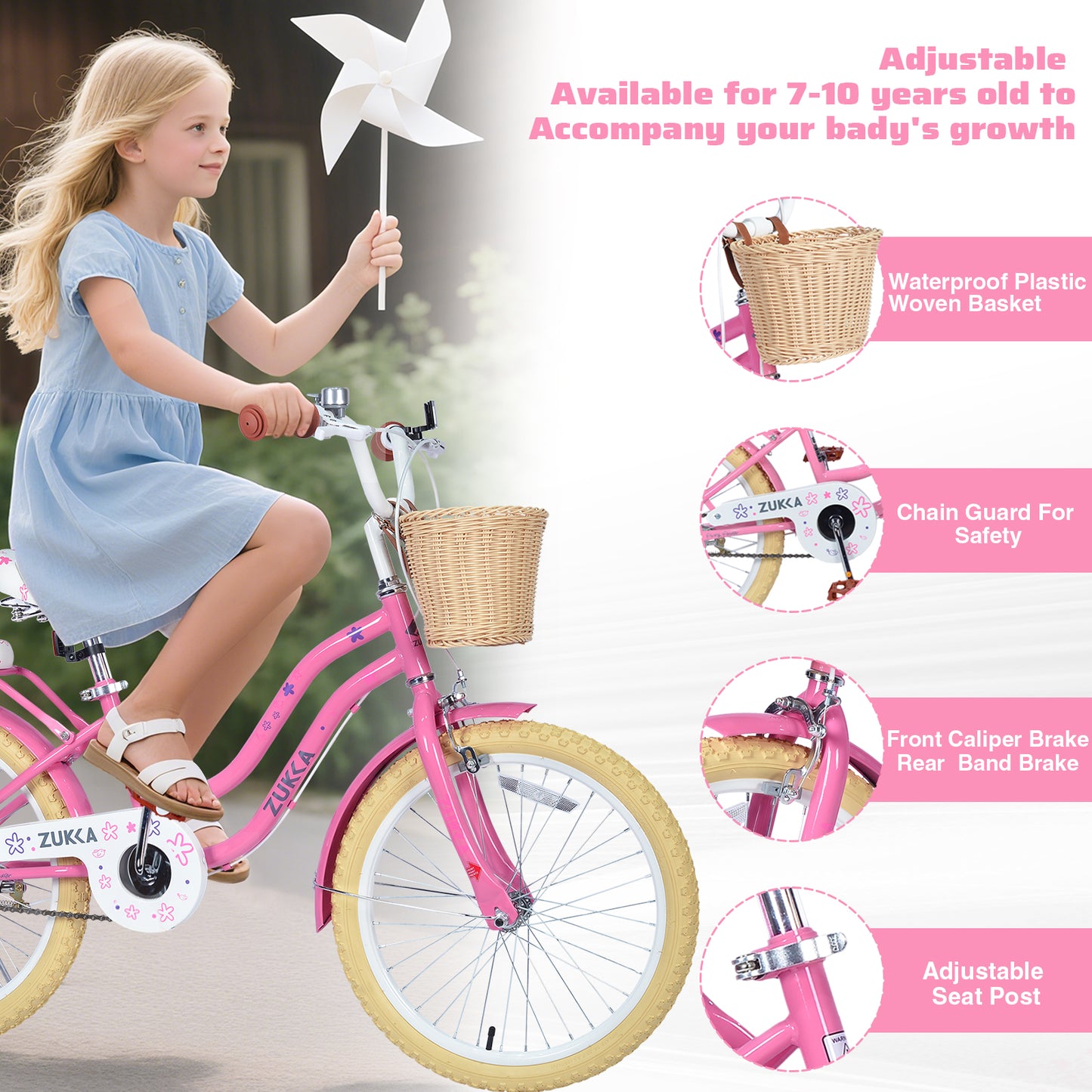 20 Inch Girls Bike for 7-10 Years Old Kids, SHINPT Kids Bicycle with Basket & Lightweight, Comfortable City Bikes with Rear Rack and Basket, Green