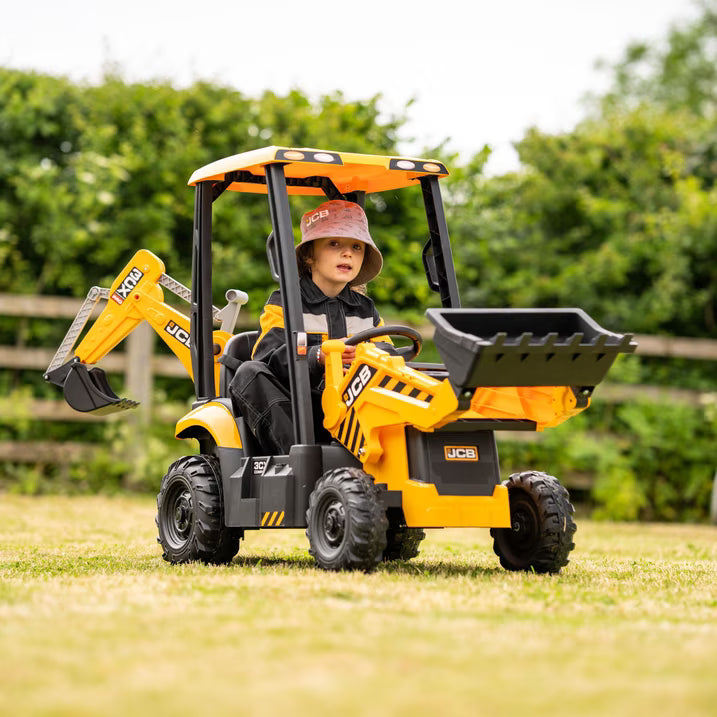 SHINPT Ride on Excavator, JCB, Realistic 2-in-1 Construction,  Toddler Excavator, Shovel & Digger, Electric Ride on Toy, 12V Battery Powered, Remote Control, Yellow, for Toddlers Boys 3-5 Years Old