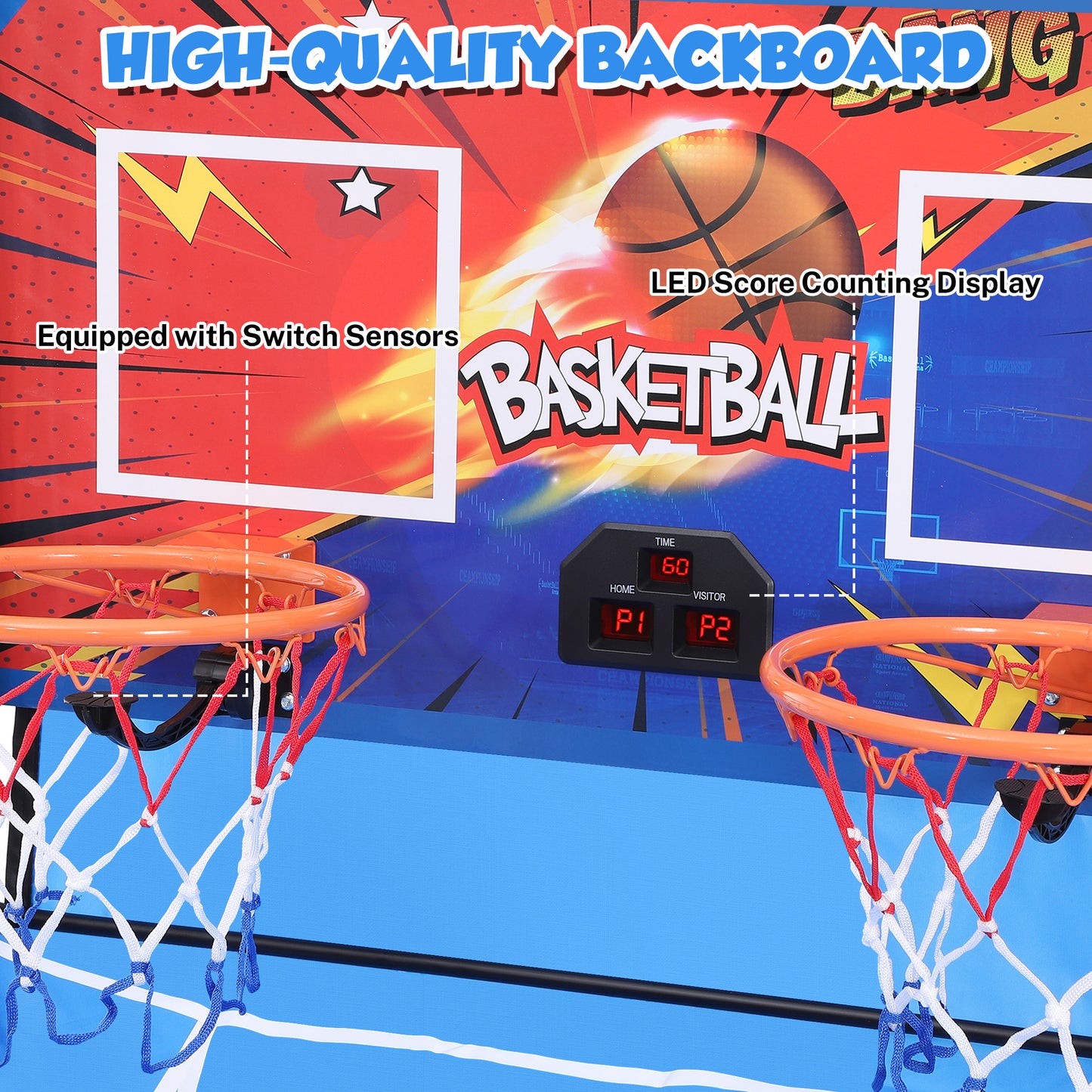 Arcade Basketball Game Indoor, SHINPT Indoor Basketball Hoop for Adults and Kids, Basketball Arcade Game with Steel Frame and Backboard, Arcade Game for Home with 6 Basketballs for Basement, Gameroom