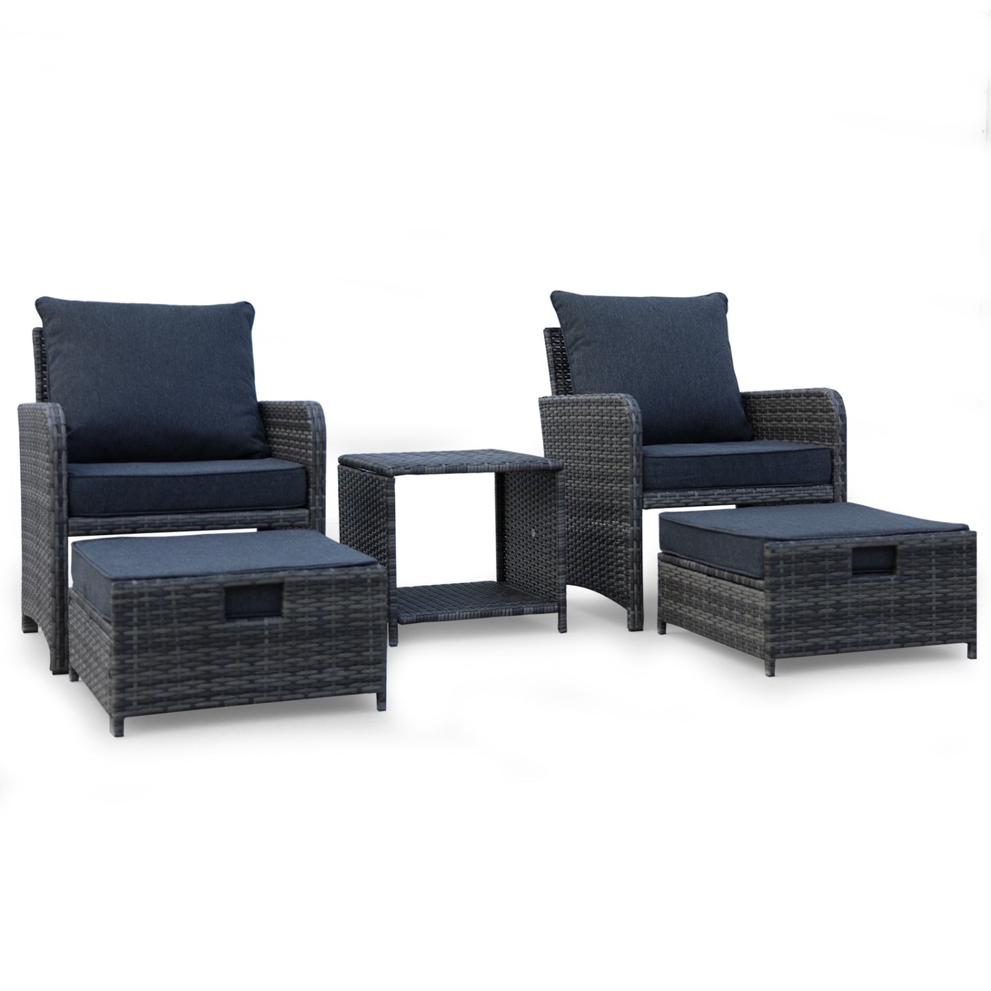 5 Piece Patio Conversation Set, SHINPT Outdoor Patio Sectional Sofa Couch with 2 Ottomans and Coffee Table, Wicker Patio Furniture Set for Poolside, Lawn, Garden, Balcony, Rattan Balcony Furniture