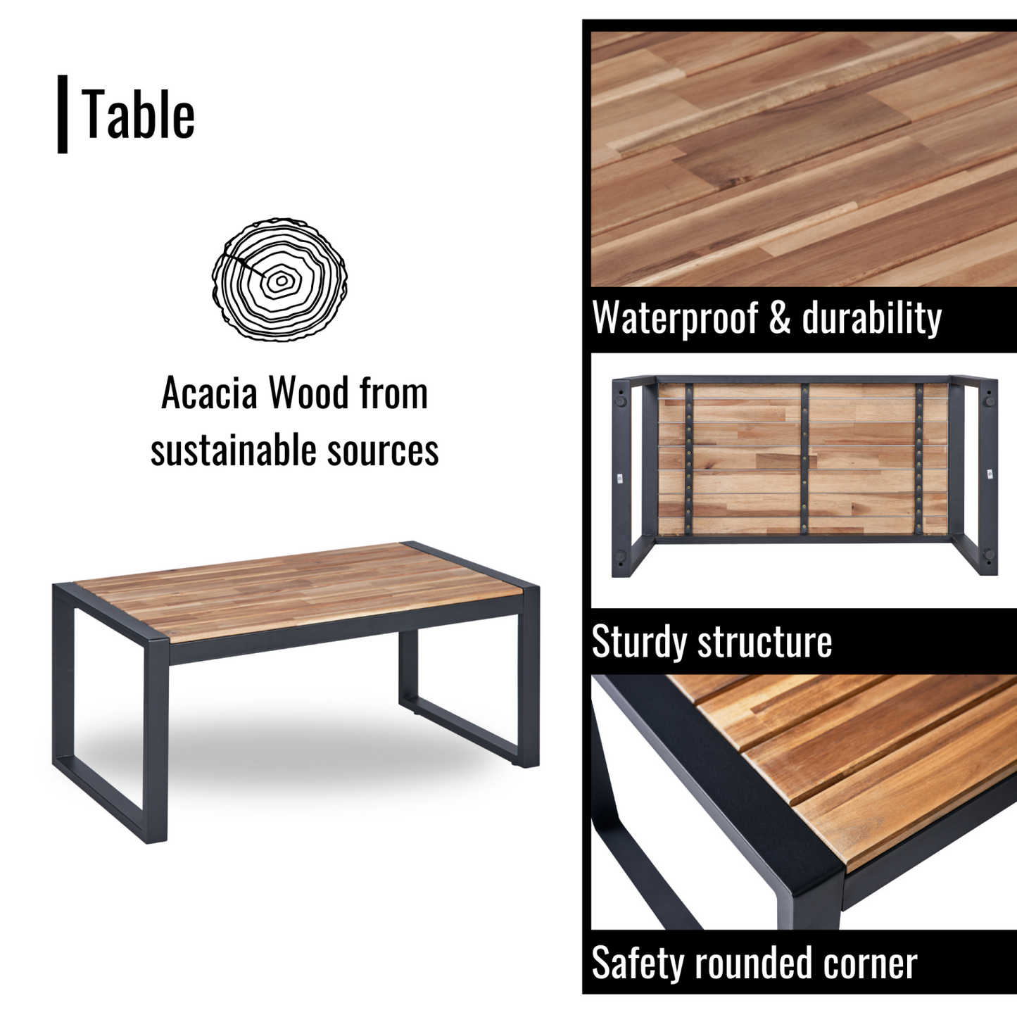 4 Piece Outdoor Patio Furniture Set, SHINPT All-Weather Rattan Wicker Furniture Set with Wood Table and Washable Cushions, Porch Furniture Sectional Loveseat for Balcony Garden Backyard Poolside