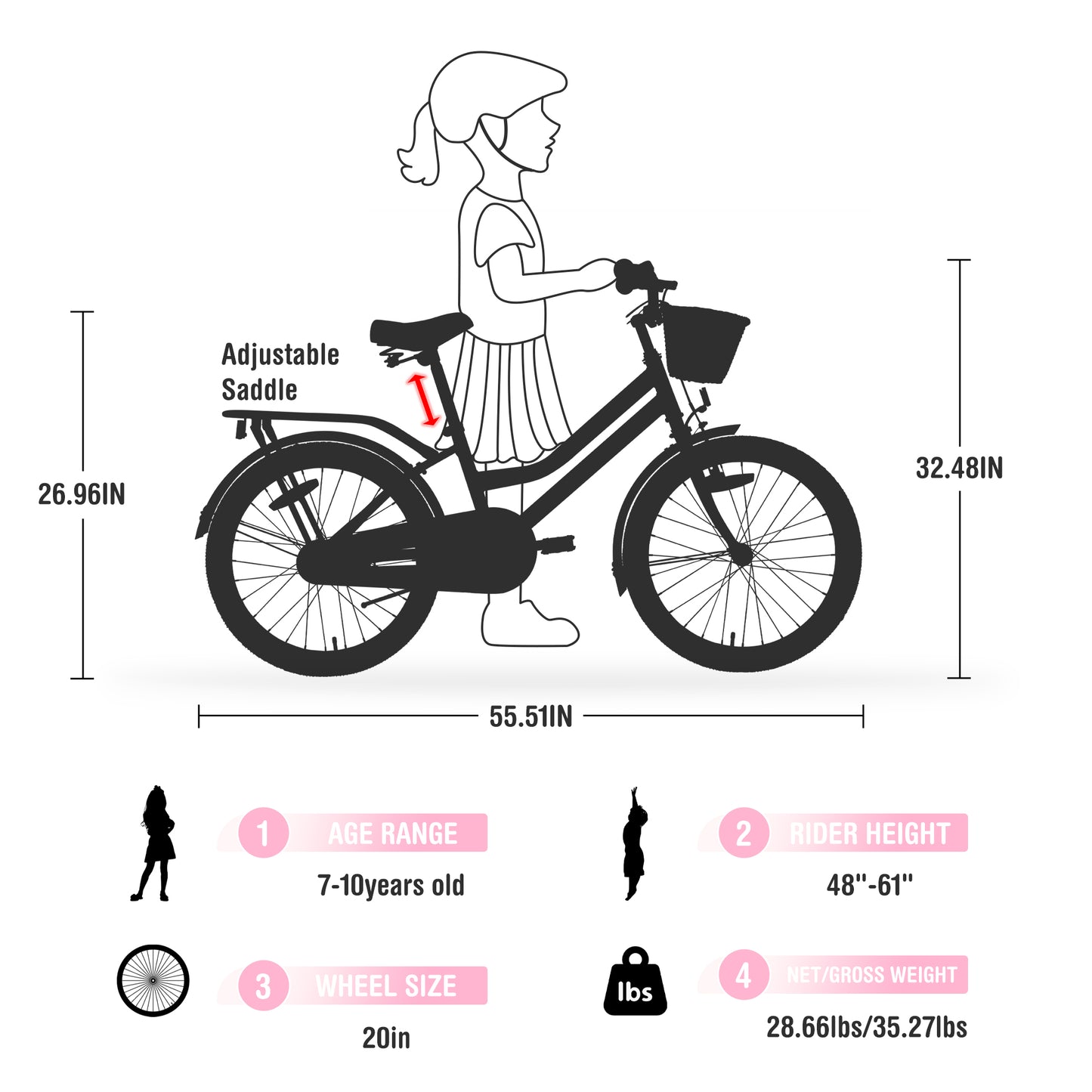 20 Inch Girls Bike for 7-10 Years Old Kids, SHINPT Kids Bicycle with Basket & Lightweight, Comfortable City Bikes with Rear Rack and Basket, Green