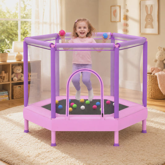 SHINPT 55" Toddler Trampoline with Safety Net, Kids Trampoline for Toddlers with No Gap Design, Indoor Trampoline for Kids Room, Livingroom, Mini Trampoline for Kids 3-8, Best Gift with Ocean Balls
