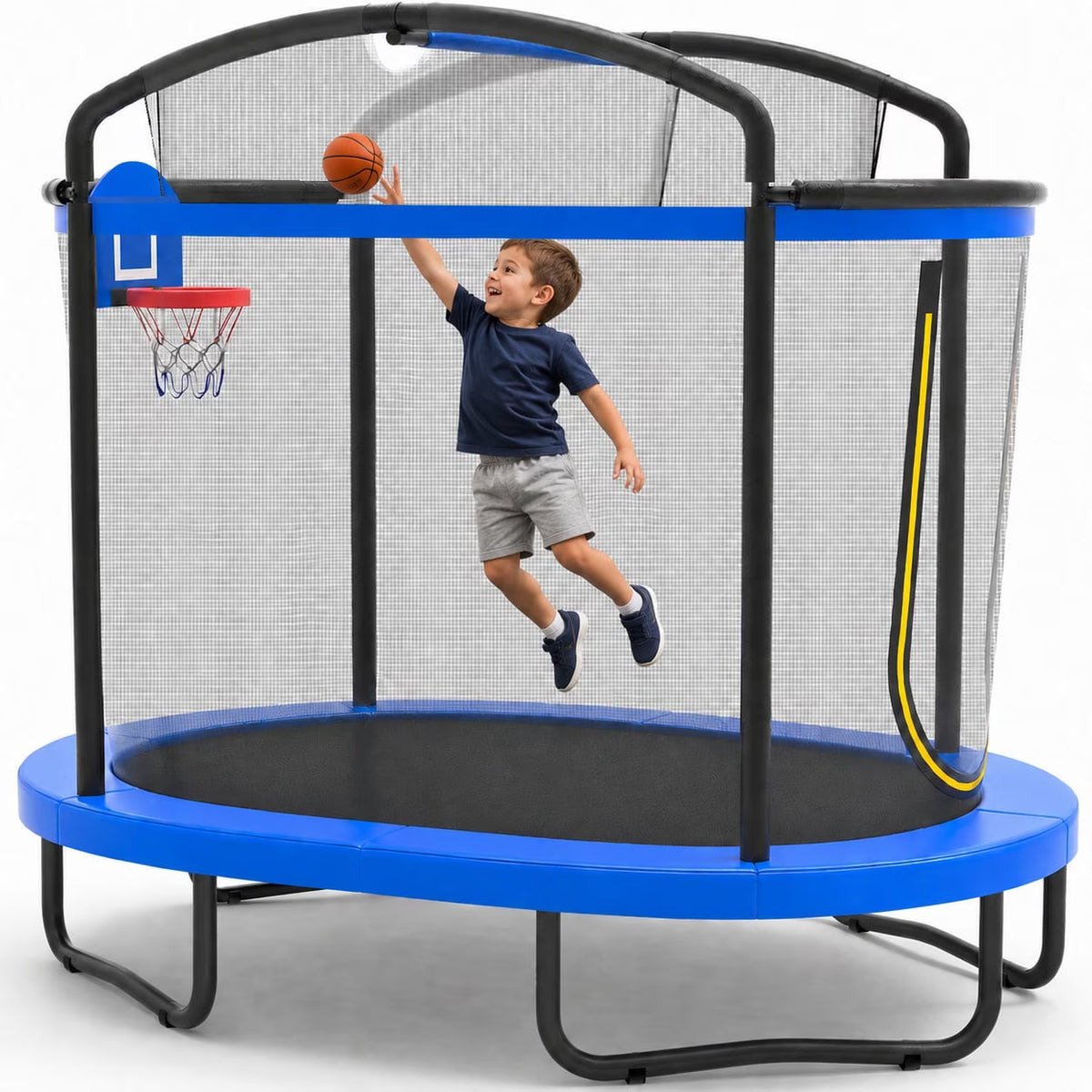 SHINPT 4×6FT Kids Trampoline with Basketball Hoop, SHINPT Indoor Trampoline with 770lbs Weight Capacity, 3-in-1 Trampoline Outdoor for Kids Aged 3+, Small Trampoline with Adjustable Gymnastics Bar