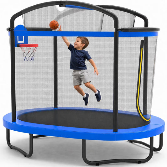 SHINPT 4×6FT Kids Trampoline with Basketball Hoop, SHINPT Indoor Trampoline with 770lbs Weight Capacity, 3-in-1 Trampoline Outdoor for Kids Aged 3+, Small Trampoline with Adjustable Gymnastics Bar