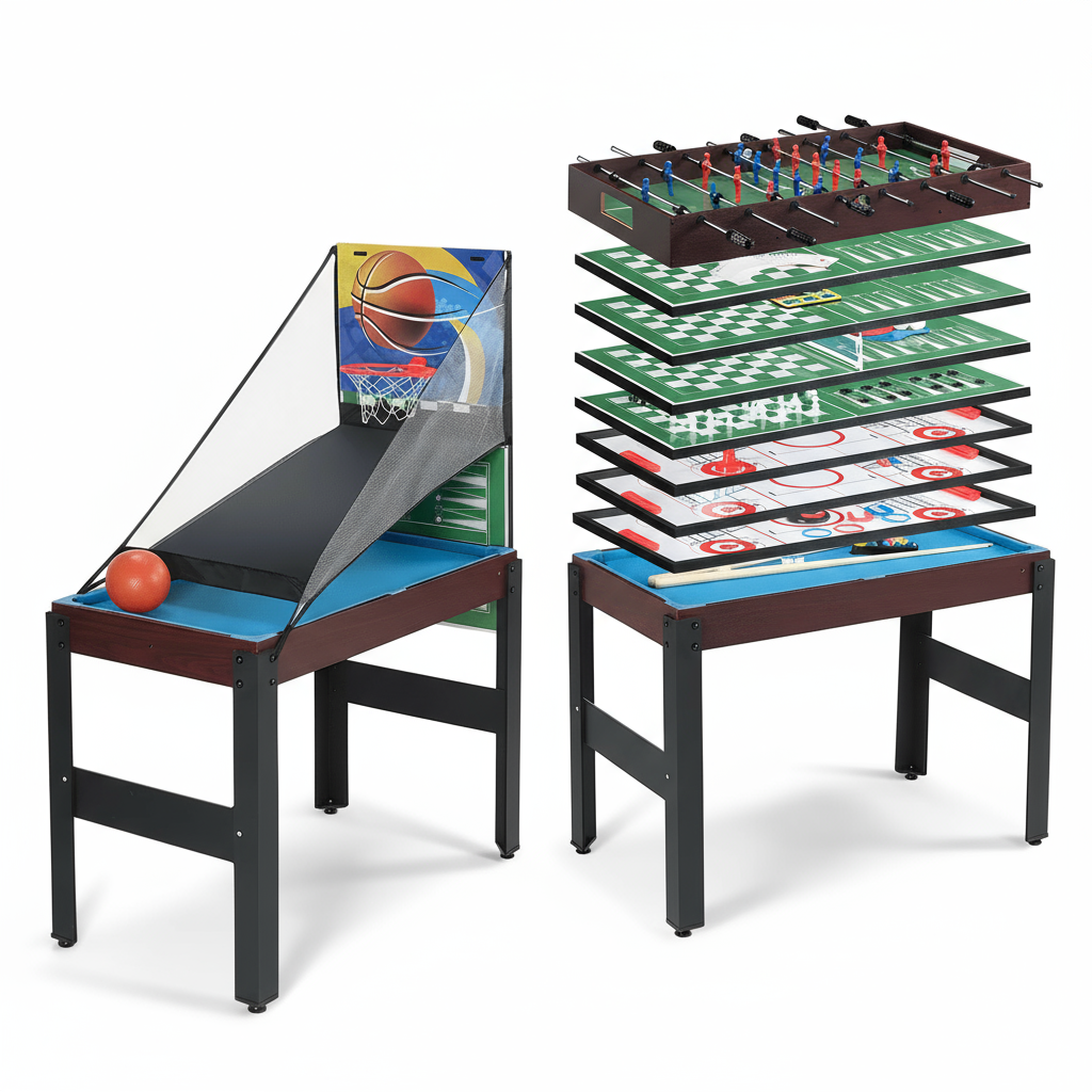 SHINPT 16-in-1 Multi-Game Table for Kids & Adults, 48" Compact Combo Game Set with Foosball, Billiards, Ping Pong, Air Hockey – Perfect for Game Room, Backyard & Family Gatherings