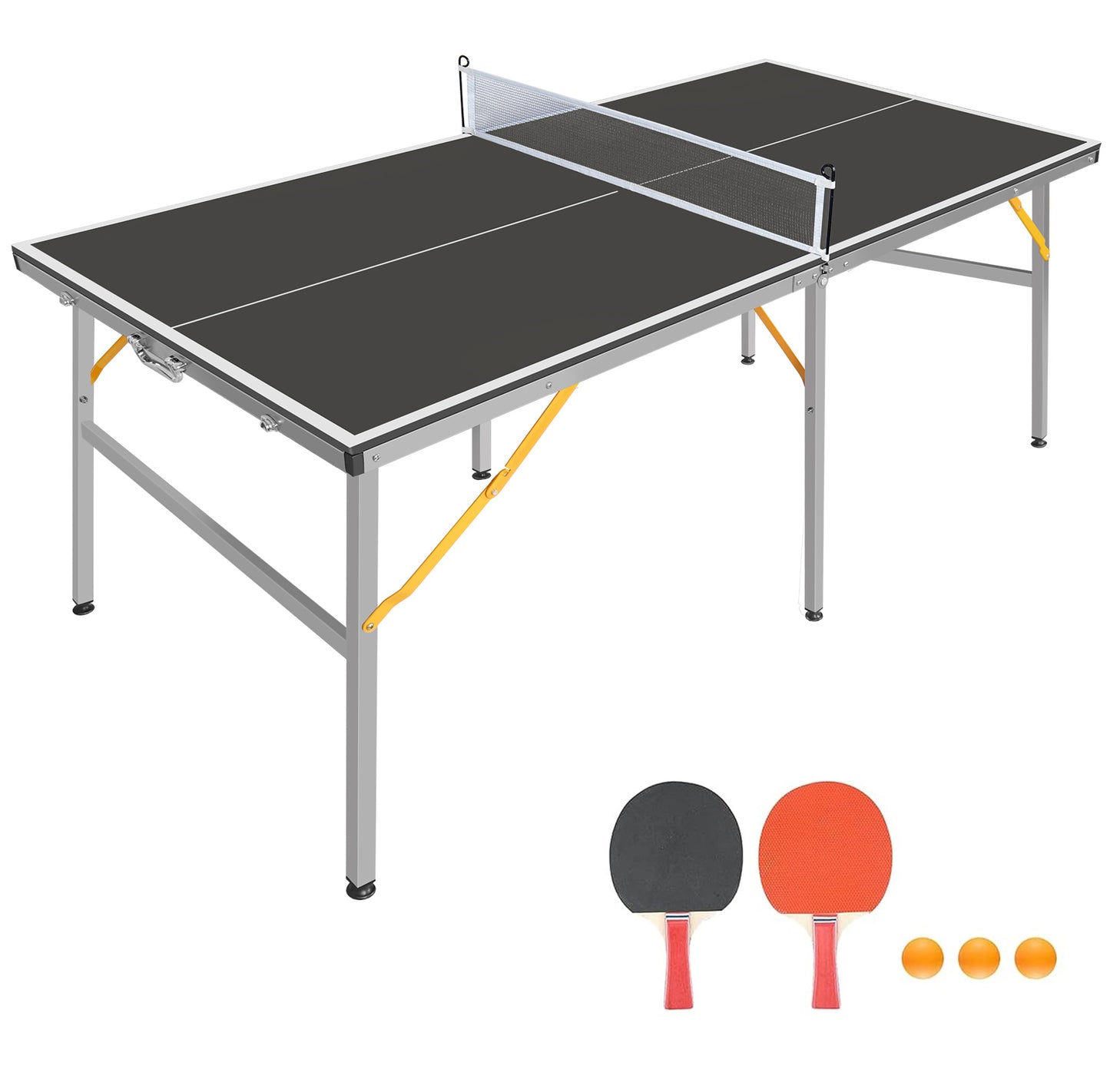 SHINPT Outdoor Ping Pong Table, 6ft Table Tennis Table for Family, Portable Ping Pong Table Set, Foldable Game Table with Net and 2 Ping Pong Paddles, Indoor & Outdoor Compatible