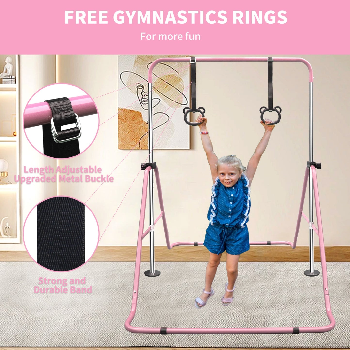 Gymnastics Bar for Kids Ages 6-12, SHINPT Foldable Junior Training Bar with 4 Adjustable Height, Junior Expandable Horizontal Monkey Bar for Indoor/Outdoor, Gymnastics Equipment w/110Lbs Capacity