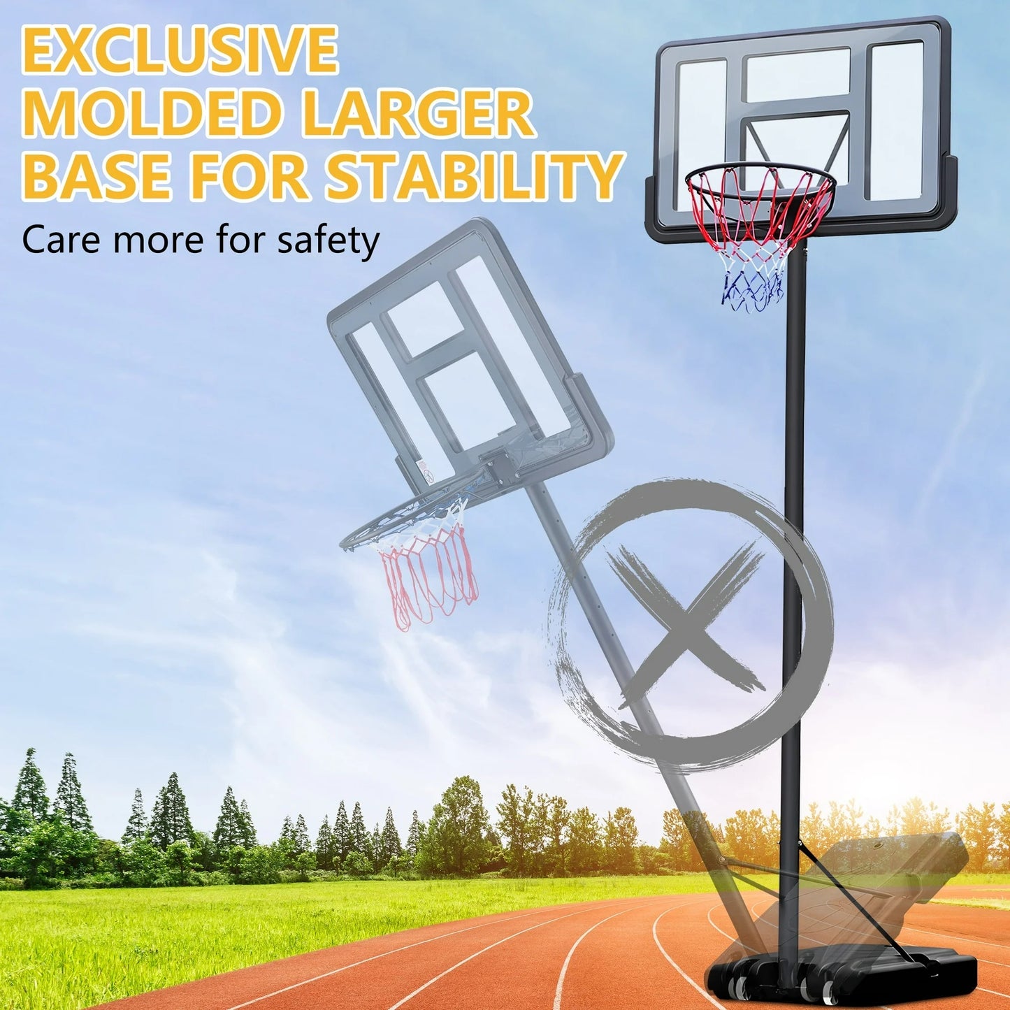 4.9-10FT Height Adjustable Basketball Hoop Outdoor/Indoor, SHINPT Portable Basketball Hoop with Wheels for Kids and Adults, Basketball Hoop with 44 inch Backboard for Backyard, Black Play Equipment