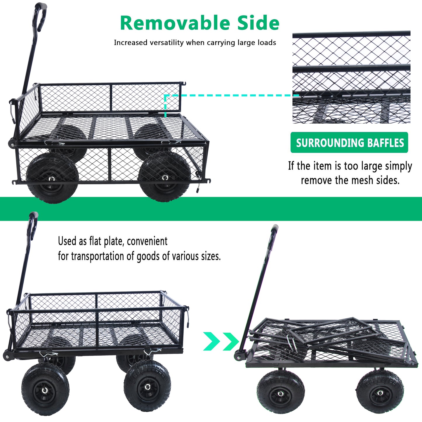 Outdoor Gardening Cart with Inflatable Tires, SHINPT Garden Cart and Wagon Heavy Duty, Outdoor Gardening Cart with 180-Degree Steering Range Handle, Yard Cart and Wagon for Garden, Backyard, Lawn