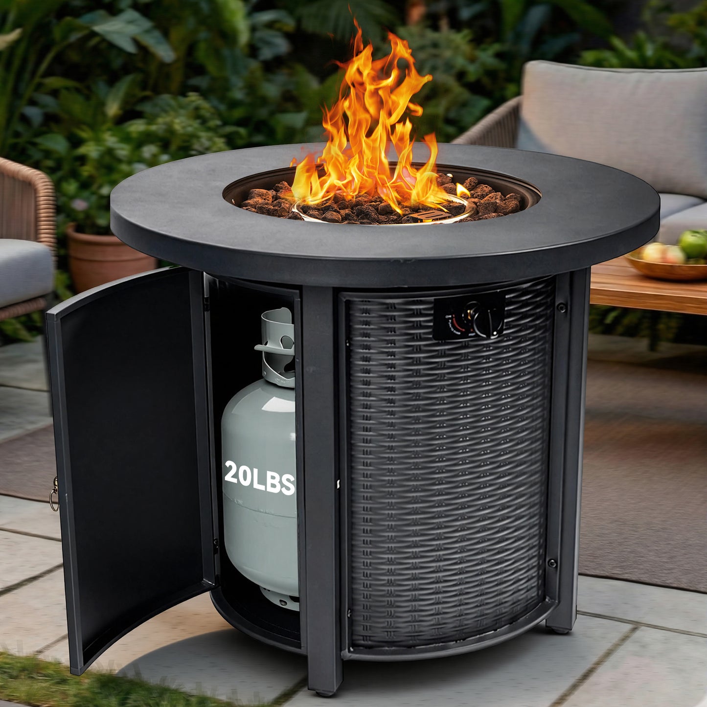 32" Propane Fire Pit Table, SHINPT 50000 BTU Outdoor Fire Pit with Lid and Lava Rock, Outdoor Fire Table for Backyard, Garden, Gas Fire Pit for Outside, Patio, Add Ambience to Gatherings