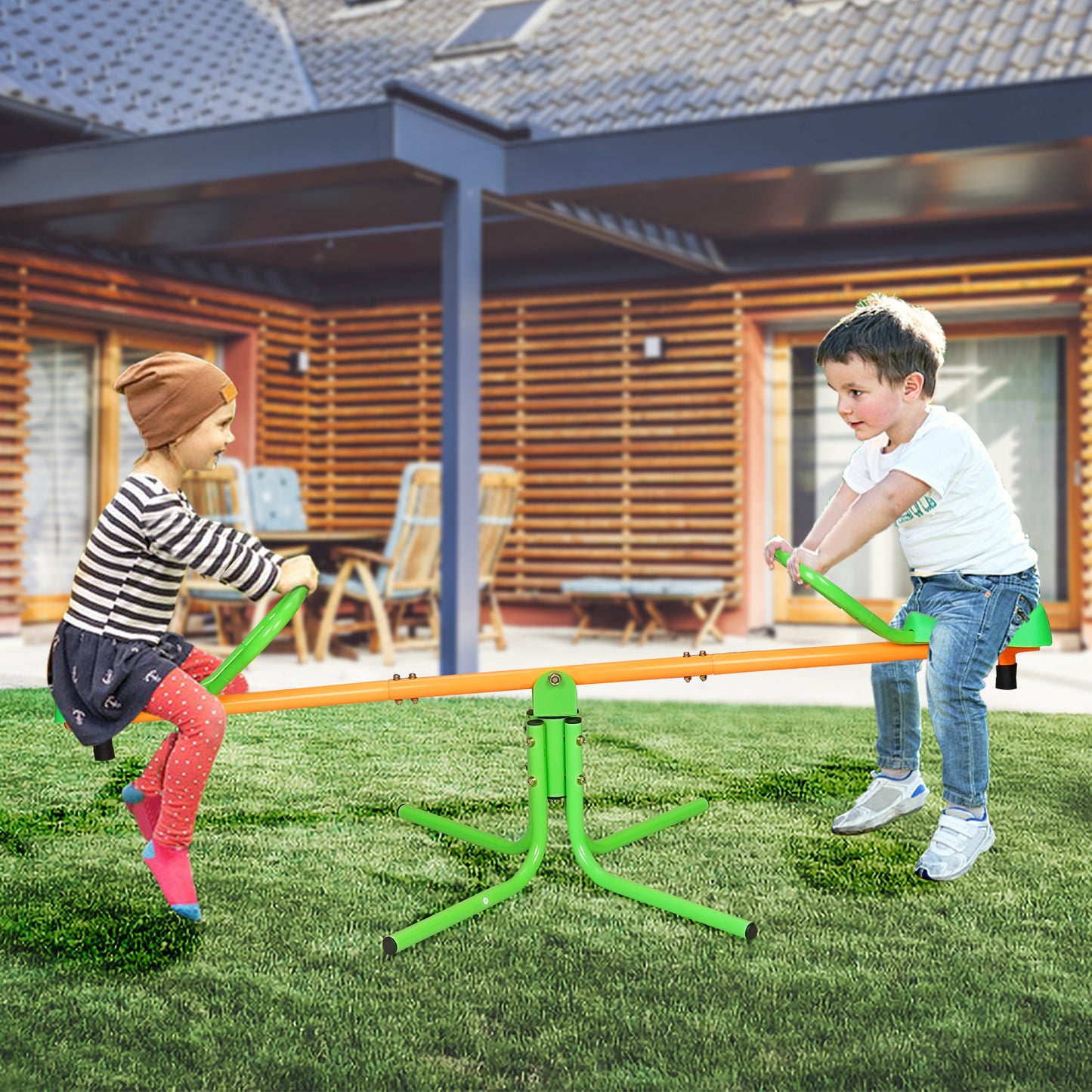 360 Degree Rotation Kids Seesaw, SHINPT Teeter Totter for Kids Outdoor/Indoor, Seesaw for Toddlers Age 3-8, Kids Indoor Playground for Best Gift, Sit and Spin Teeter Totter for Backyard, Garden, Lawn