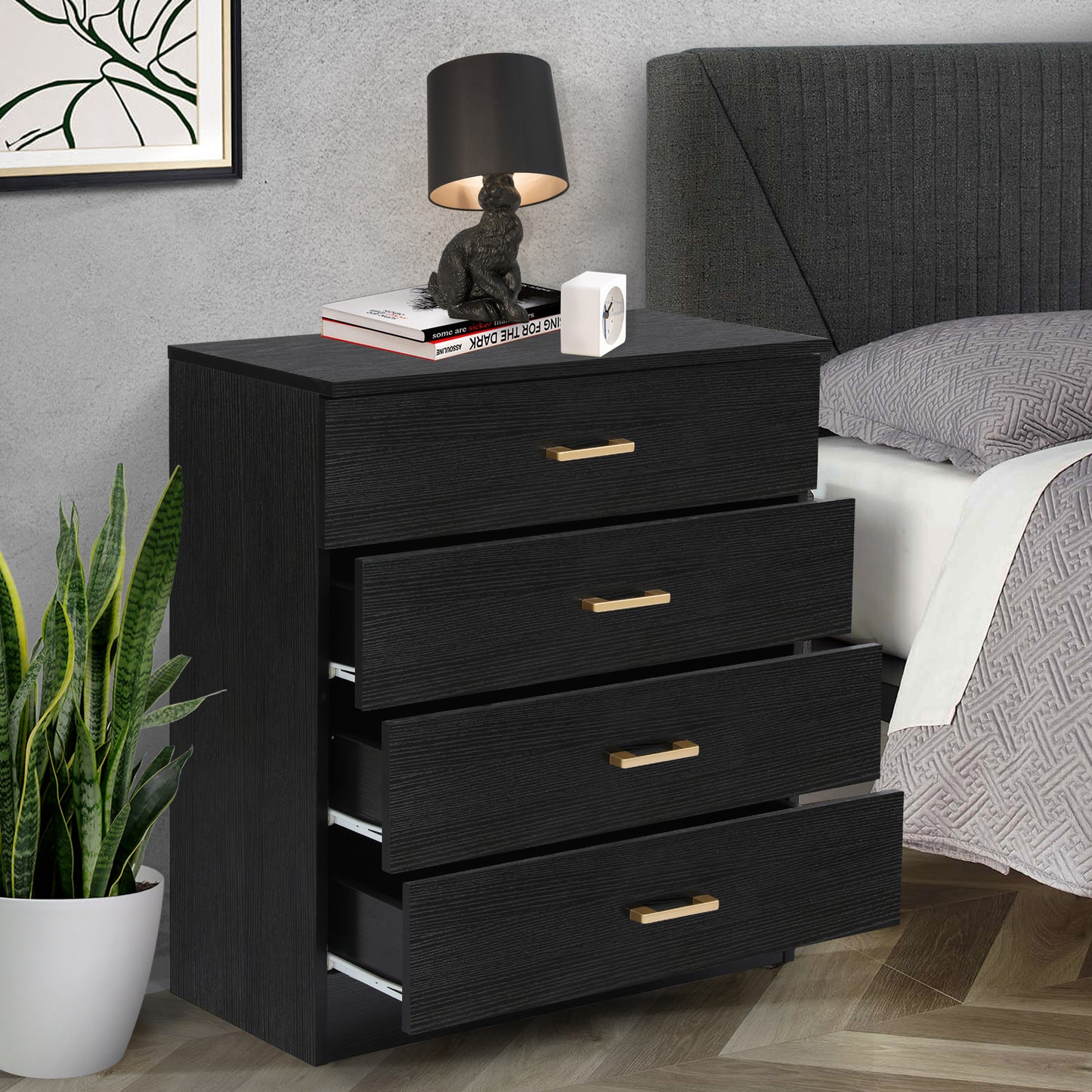 Closet Dresser with 4 Drawers, SHINPT Large Dresser for Bedroom, Cloakroom, Livingroom, Wood Bedroom Furniture with 4 Deep Drawers, Bedroom Dresser set in Simply Modern, Chest of Drawers for Bedroom