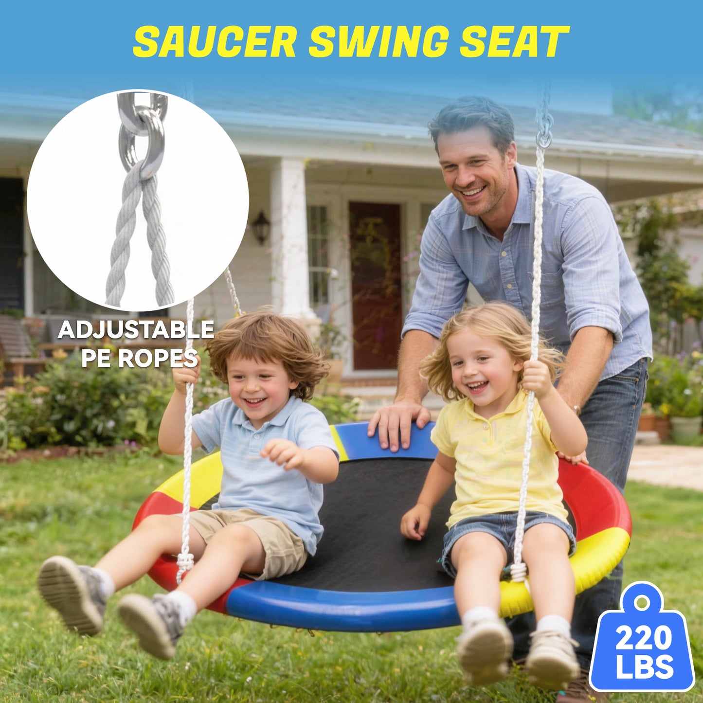3 in 1 Metal Swing Set Outdoor , SHINPT Toddler Swing Set for Backyard, Tall Swing Set with Slide, Saucer Swing Seat, Belt Swings Seat, Heavy Duty Swing Set for kids, Kids Playset Outdoor