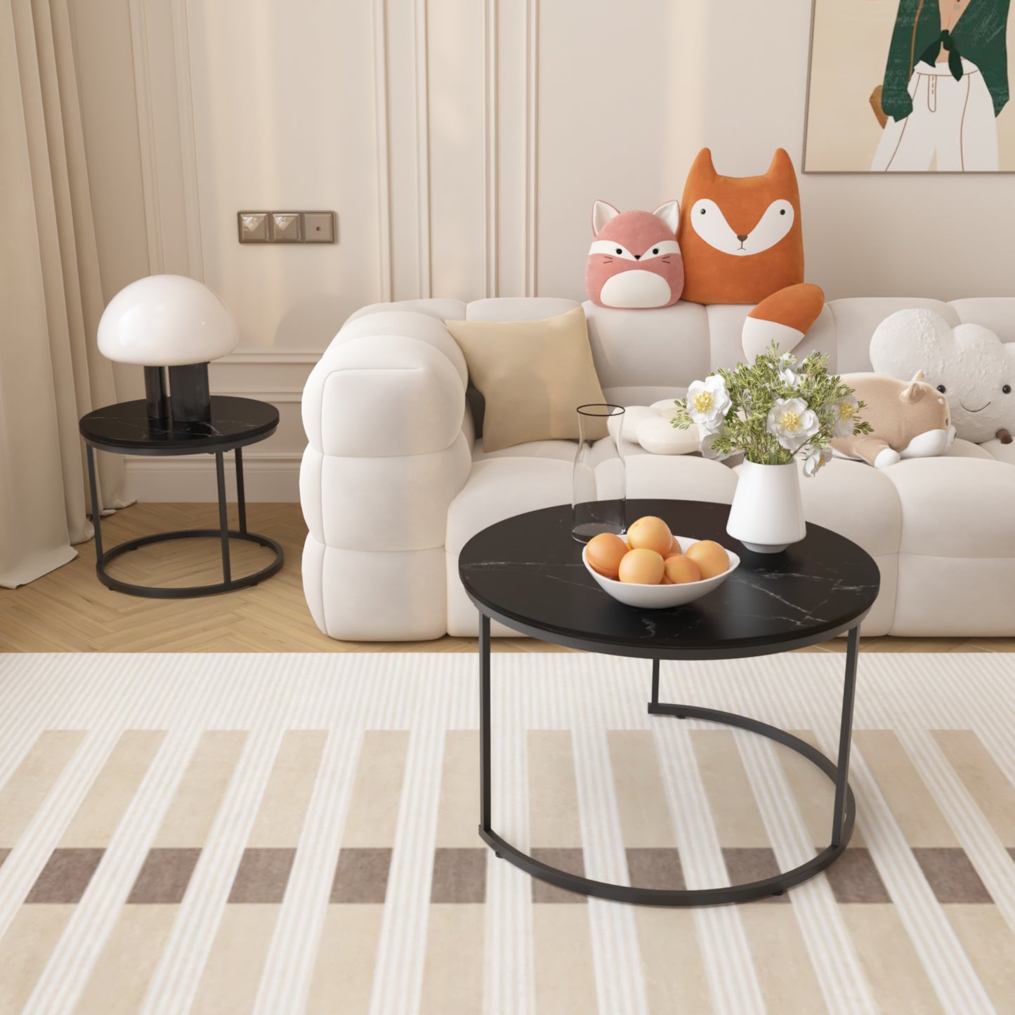 Nesting Coffee Table Set of 2, SHINPT Circle Coffee Table with Sturdy Metal Frame, Round Coffee Table and End Table Set, Mid Century Modern Coffee Table for Living Room, Bedroom, Balcony, Yard