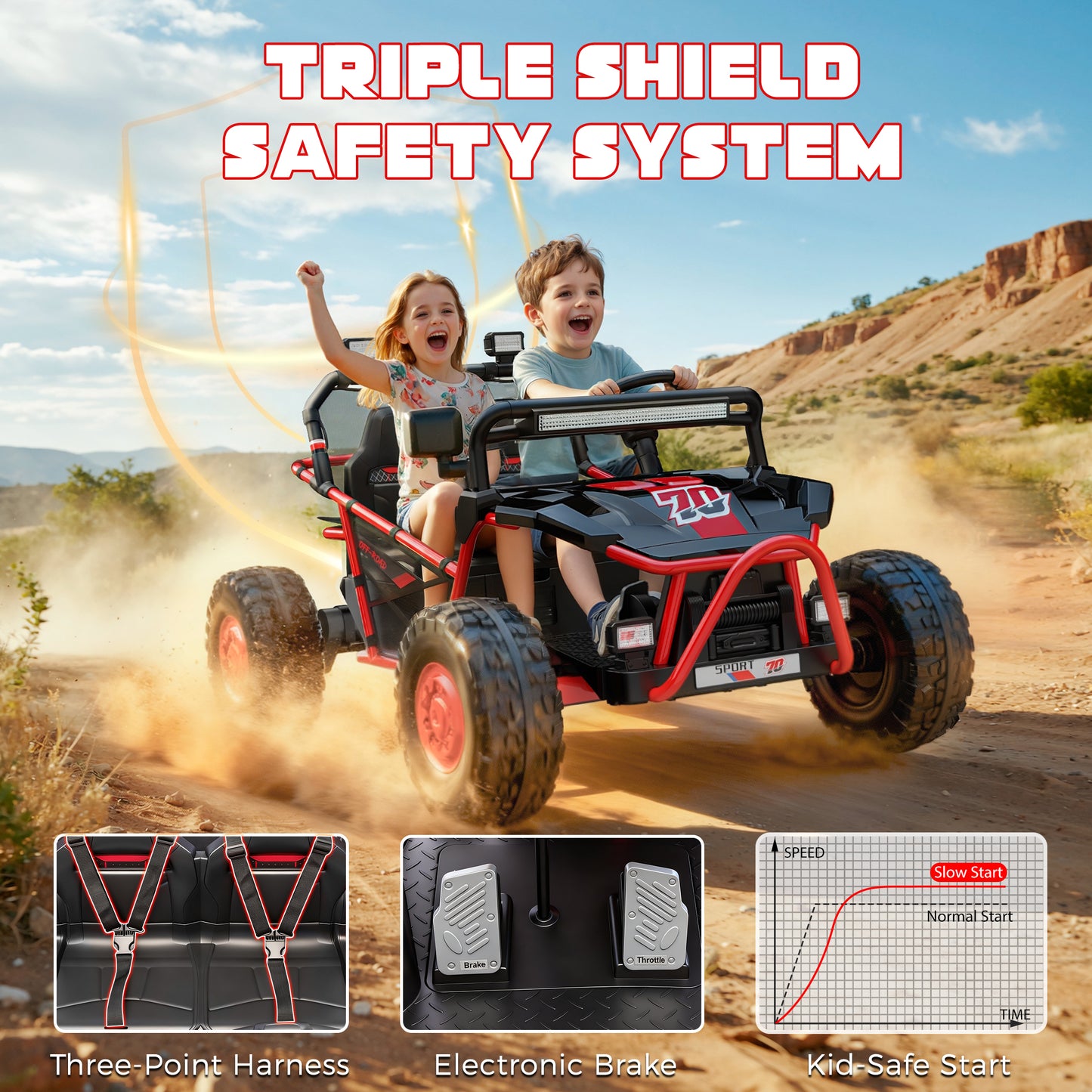 SHINPT 36V Kids Ride On Car, 2 Seater Electric Ride On Car for Big Kids 6-12, 2x250W Motor, 14" EVA Tires, Metal Frame, Bluetooth Music, FM Radio, Rear Suspension, LED Lights, Storage Box, 8.7 MPH