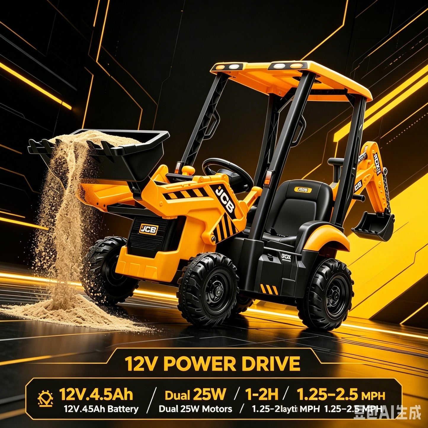 Ride on Excavator, JCB, Realistic 2-in-1 Construction, SHINPT Toddler Excavator, Shovel & Digger, Electric Ride on Toy, 12V Battery Powered, Remote Control, Yellow, for Toddlers Boys 3-5 Years Old
