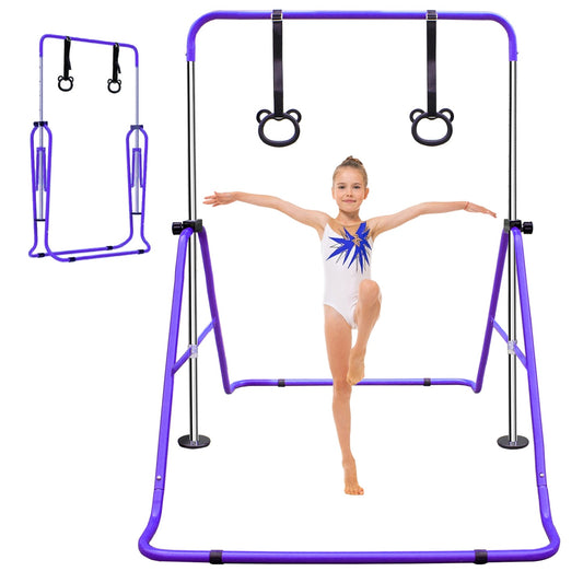 Gymnastics Bar for Kids Ages 6-12, SHINPT Foldable Junior Training Bar with 4 Adjustable Height, Junior Expandable Horizontal Monkey Bar for Indoor/Outdoor, Gymnastics Equipment w/110Lbs Capacity