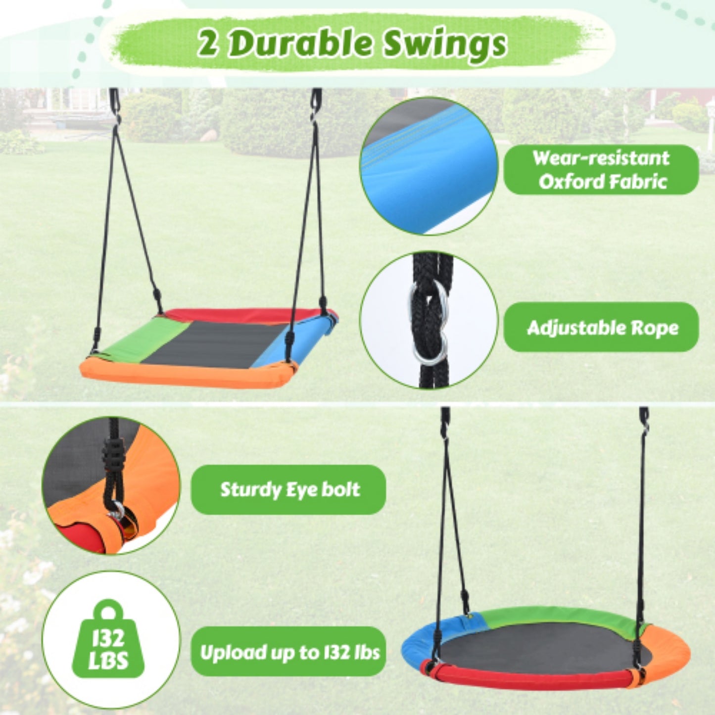 6 in 1 Swing Sets for Outside,SHINPT Playground Sets for Backyard with Climbing Rope Ladder, Disc Swing, Monkey Bar Swing, Slide and Climbing, Saucer Swing, Multifunctional Playset for Kids 3-10