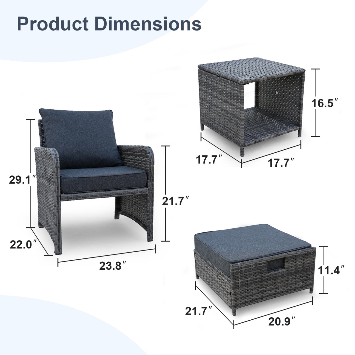 5 Piece Patio Conversation Set, SHINPT Outdoor Patio Sectional Sofa Couch with 2 Ottomans and Coffee Table, Wicker Patio Furniture Set for Poolside, Lawn, Garden, Balcony, Rattan Balcony Furniture