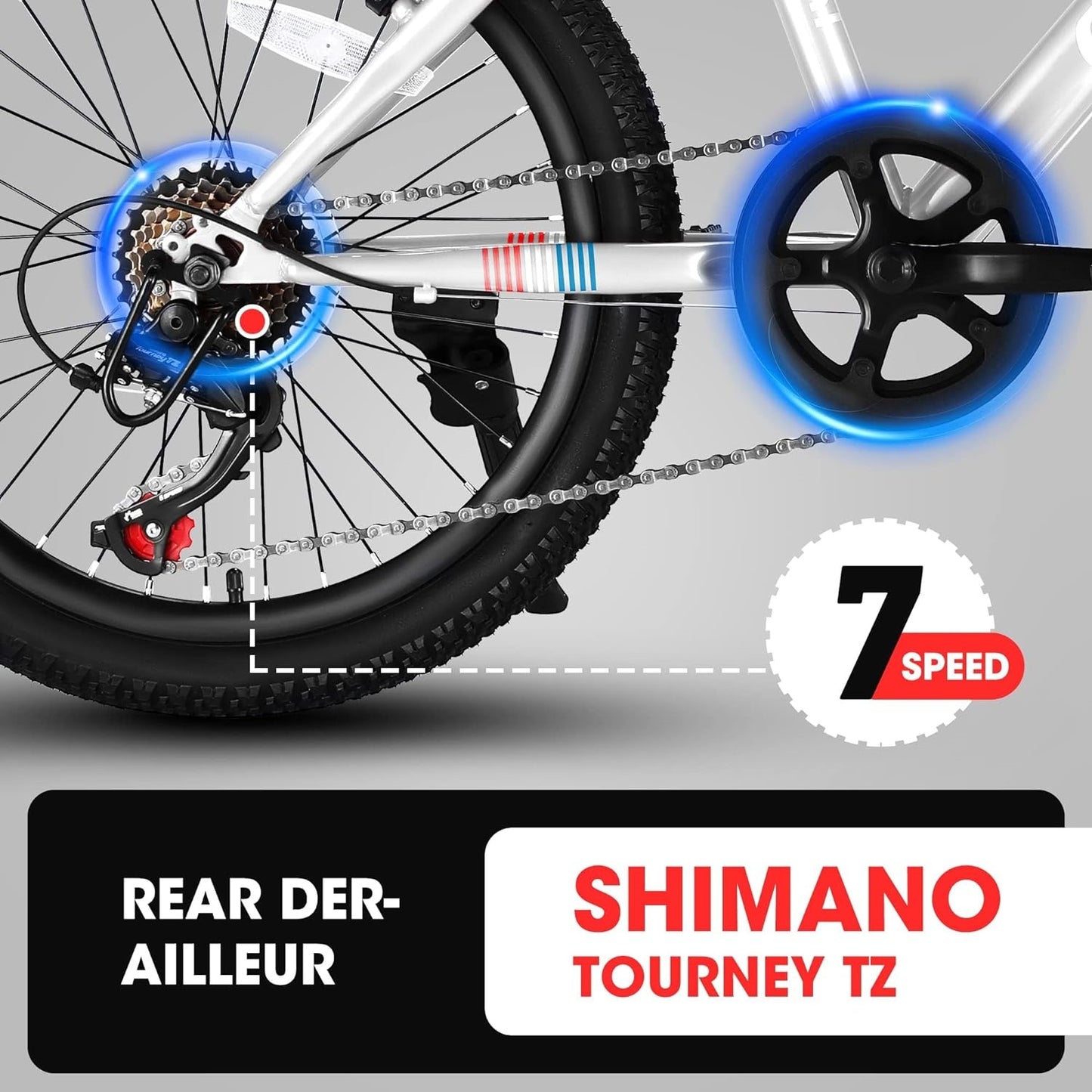 20"Kids Mountain Bike for Ages 8-12, SHINPT BMX Style Kids' Bicycles with Adjustable 7Speed, Front Suspension Disc Brake and Rear V-Brake, Teen Bike with High Steel Frame, Gifts for Girls/Boys