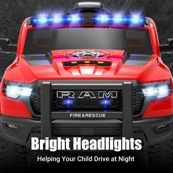 SHINPT Ride on Fire Truck,  RAM1500 12V Electric Fire Truck with Parental Remote, Bluetooth & Siren Lights, 44.49”*26.77”*22.44”Red Kids Ride on Car for Boys Girls Ages 3-8, 36.16lbs