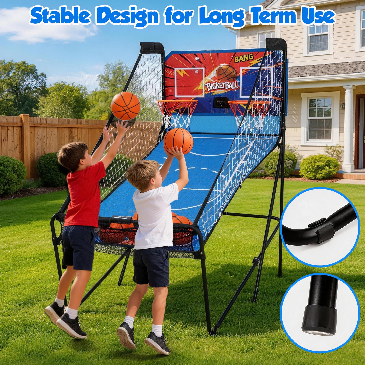 Fodable Arcade Basketball Game for 1-4 Players, SHINPT Dual Shoot Basketball Arcade with 8 Game Modes, 6 Balls, Indoor Basketball Game 39"×72", Arcade Basketball with LED Scoreboard for Kids & Adults