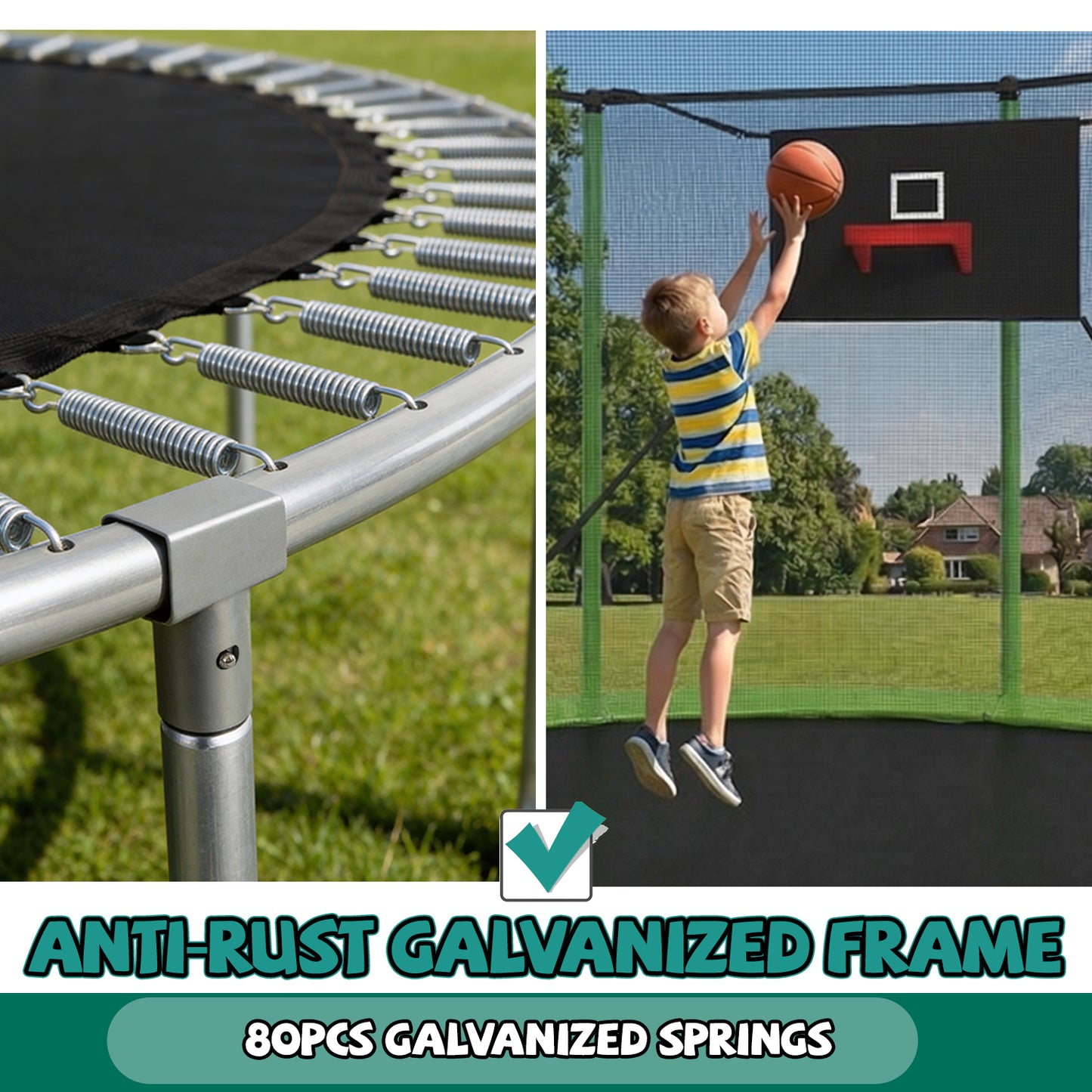 SHINPT 14ft Outdoor Trampoline for Kids, Big Trampoline with Basketball Hoop and Ladder, Heavy Duty Trampoline with Net Meets ASTM Standard, Backyard Trampoline for Adult, Large Trampoline for Gift