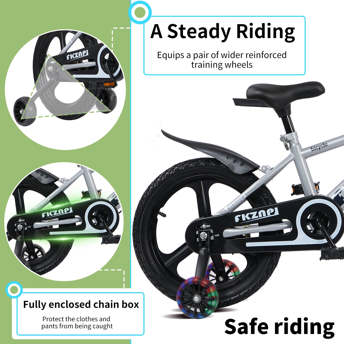 16" Kids Bike with Training Wheels, SHINPT Bicycle for Kids 3-9 with Water Bottle, Training Wheels with Night Glow, Toddler Bike with High Carbon Steel Frame, 16 in kids bicycle with Adjustable Seat