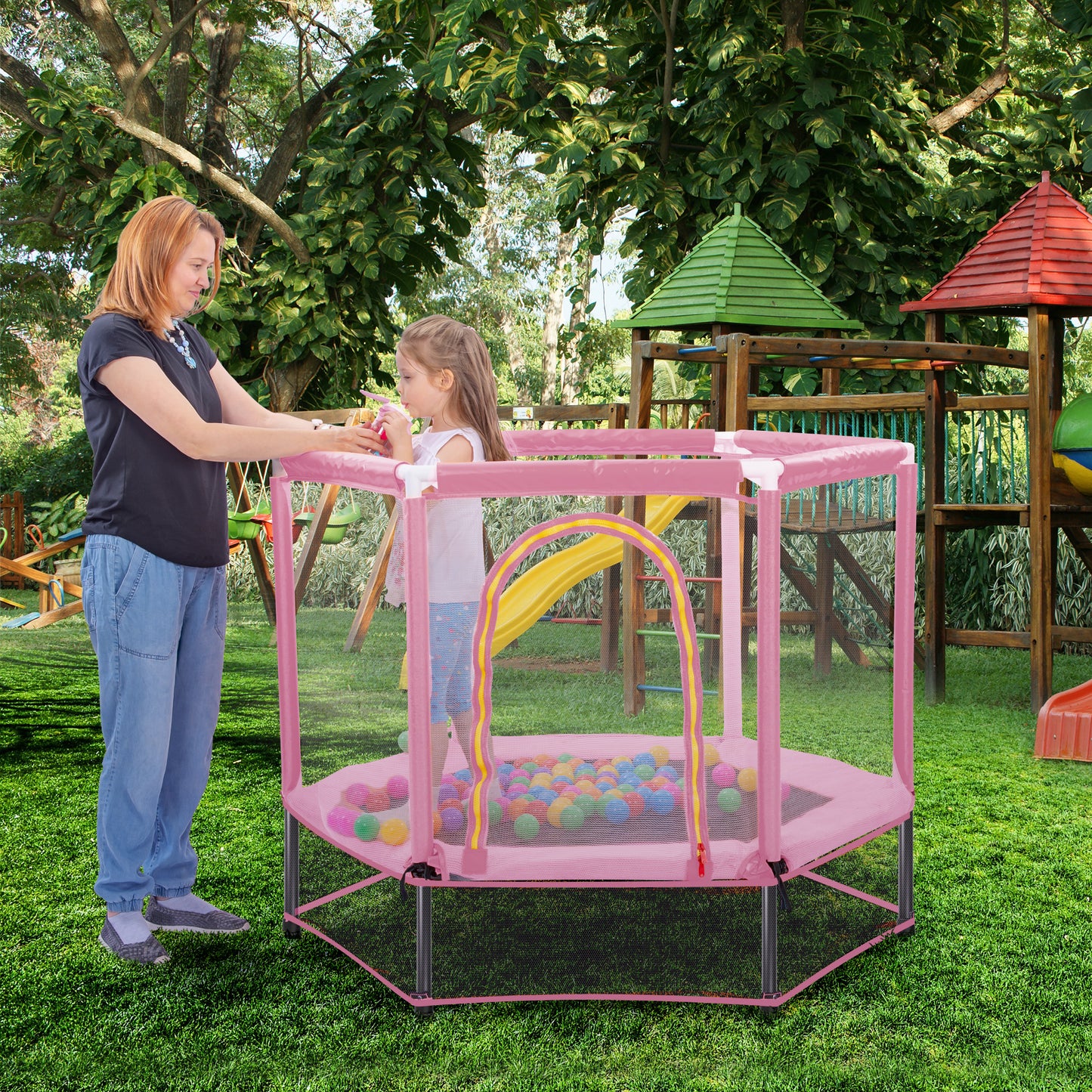 55 in Kids Trampoline for Toddlers, SHINPT Small Trampoline for Kids, 55" Mini Trampoline for Kids with Safety Enclosure Net and Balls, Toddler Trampoline Indoor/Outdoor for Boys and Girls for Gift