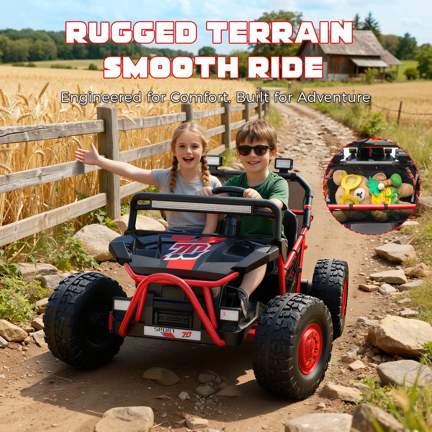 SHINPT 36V Kids Ride On Car, 2 Seater Electric Ride On Car for Big Kids 6-12, 2x250W Motor, 14" EVA Tires, Metal Frame, Bluetooth Music, FM Radio, Rear Suspension, LED Lights, Storage Box, 8.7 MPH