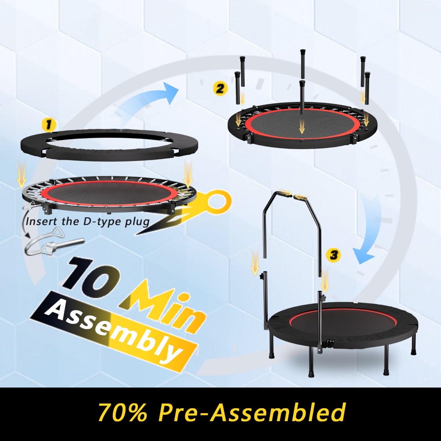 40in Rebounder Trampoline for Adults, SHINPT Fitness Trampoline with Handle, 40" Gym Equipment for Home, Exercise Trampoline for Adults Indoor, Outdoor Foldable Trampoline for Yard, Basement, Lawn