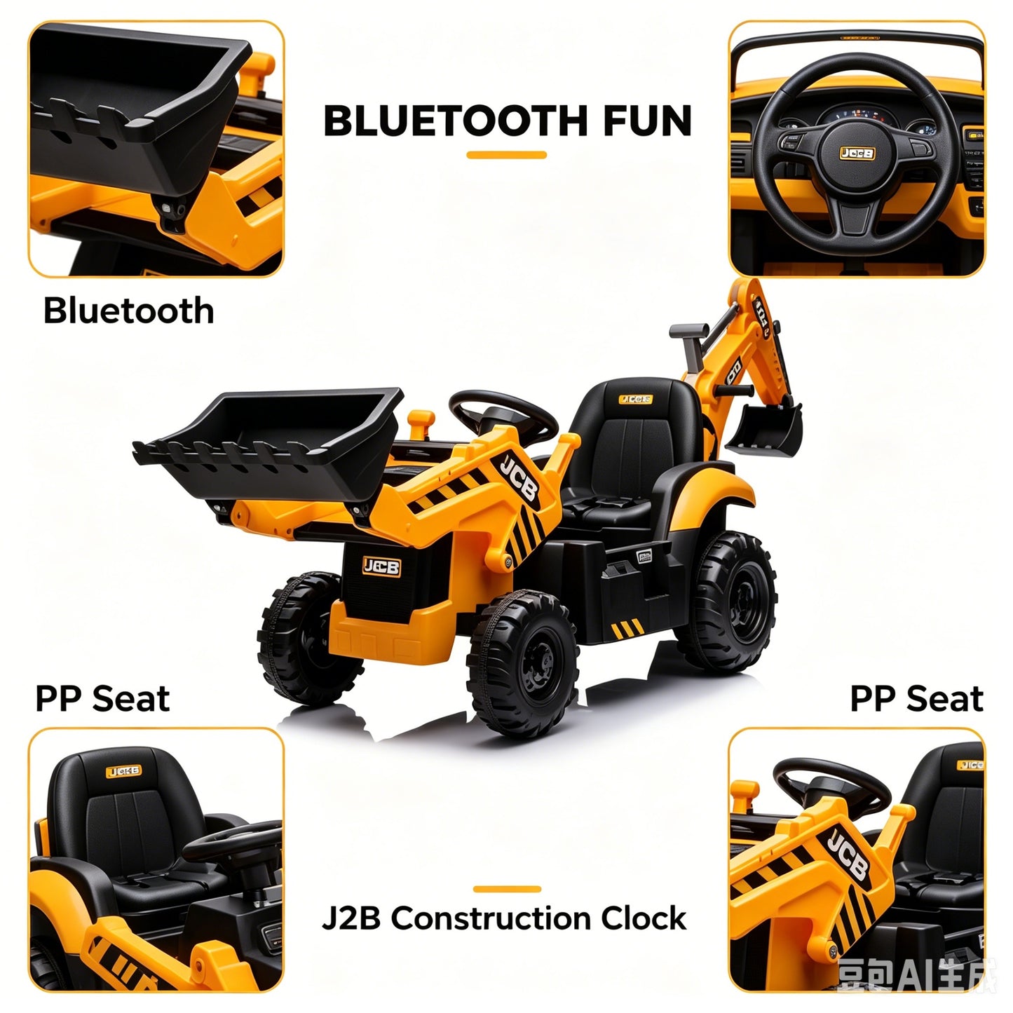 Ride on Excavator, JCB, 24V Dual Motors, SHINPT Digger Ride on Toy, Front Loader & Backhoe, Remote Control Construction Toy, Yellow, for Toddler Boys 3-5 Years Old