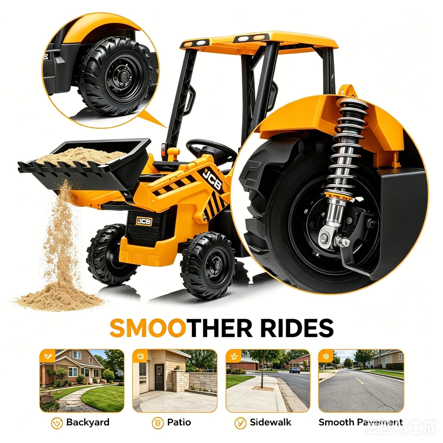 Ride on Excavator, JCB, Realistic 2-in-1 Construction, SHINPT Toddler Excavator, Shovel & Digger, Electric Ride on Toy, 12V Battery Powered, Remote Control, Yellow, for Toddlers Boys 3-5 Years Old