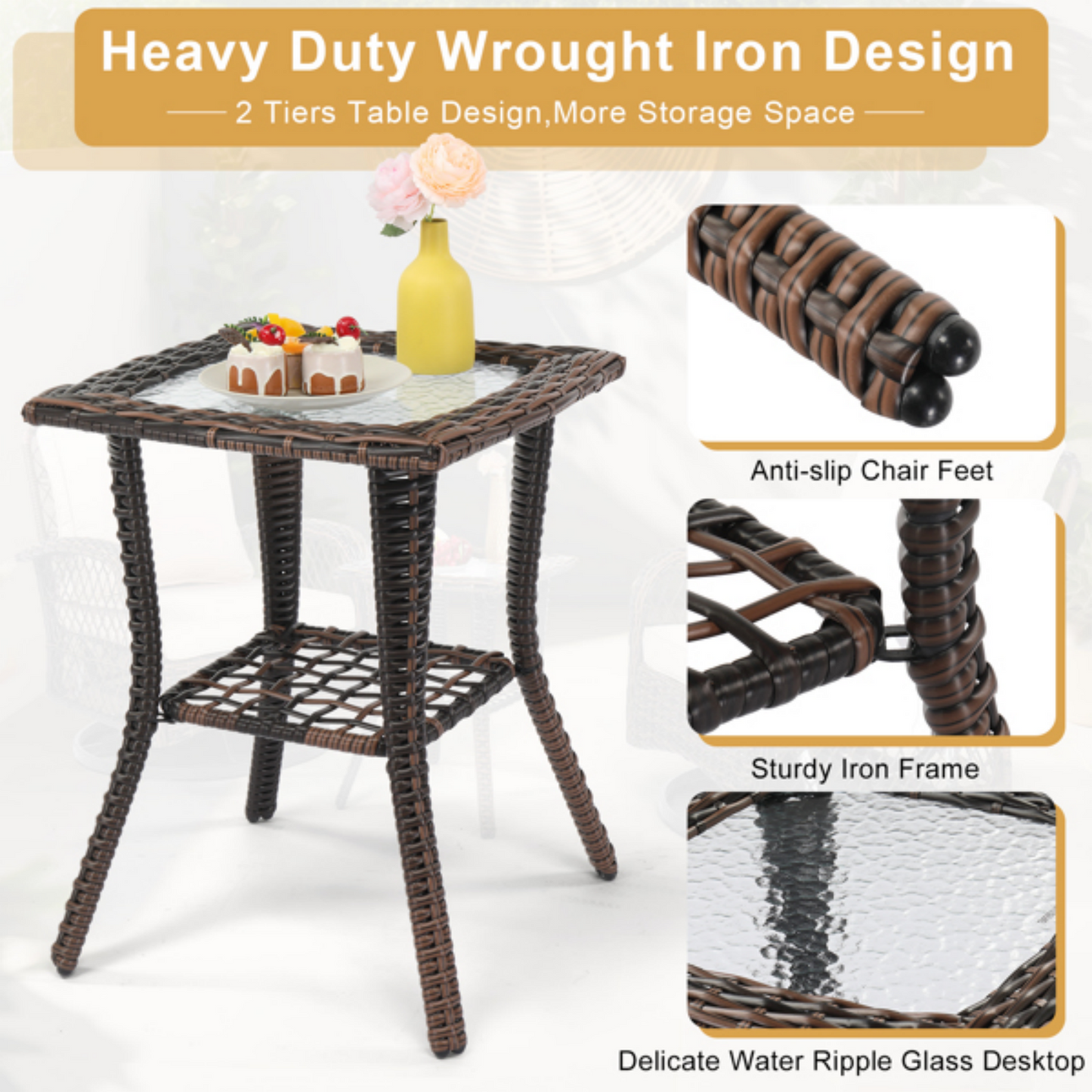 Outdoor Swivel Glider Rocking Chair Set with 360° Rotation, Patio Furniture Set with All-Weather PE Rattan & Plush Cushions for Patio, Porch, Deck