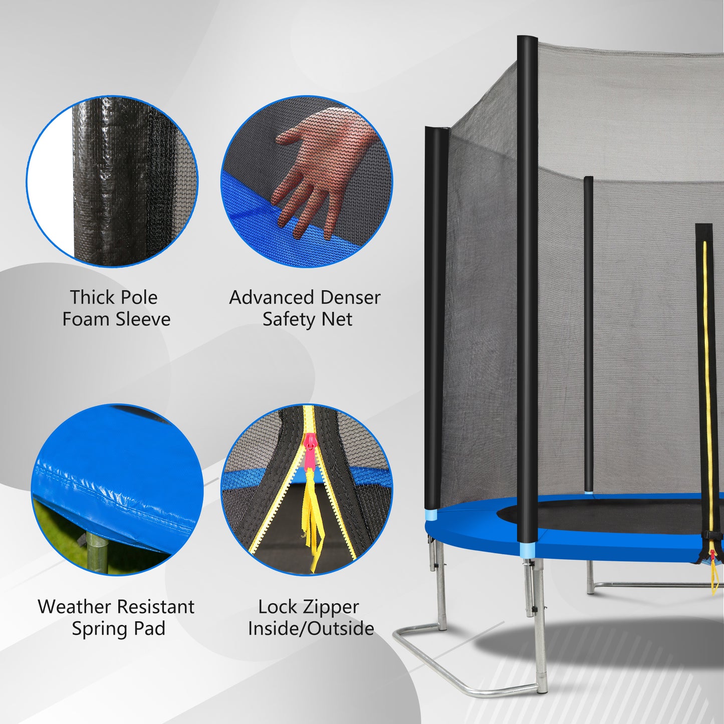 SHINPT 8FT Trampoline with Basketball Hoop & Safety Enclosure Net - Outdoor Fitness Trampoline for Kids, Adults, Backyard, Park (Blue, Includes Inflator)