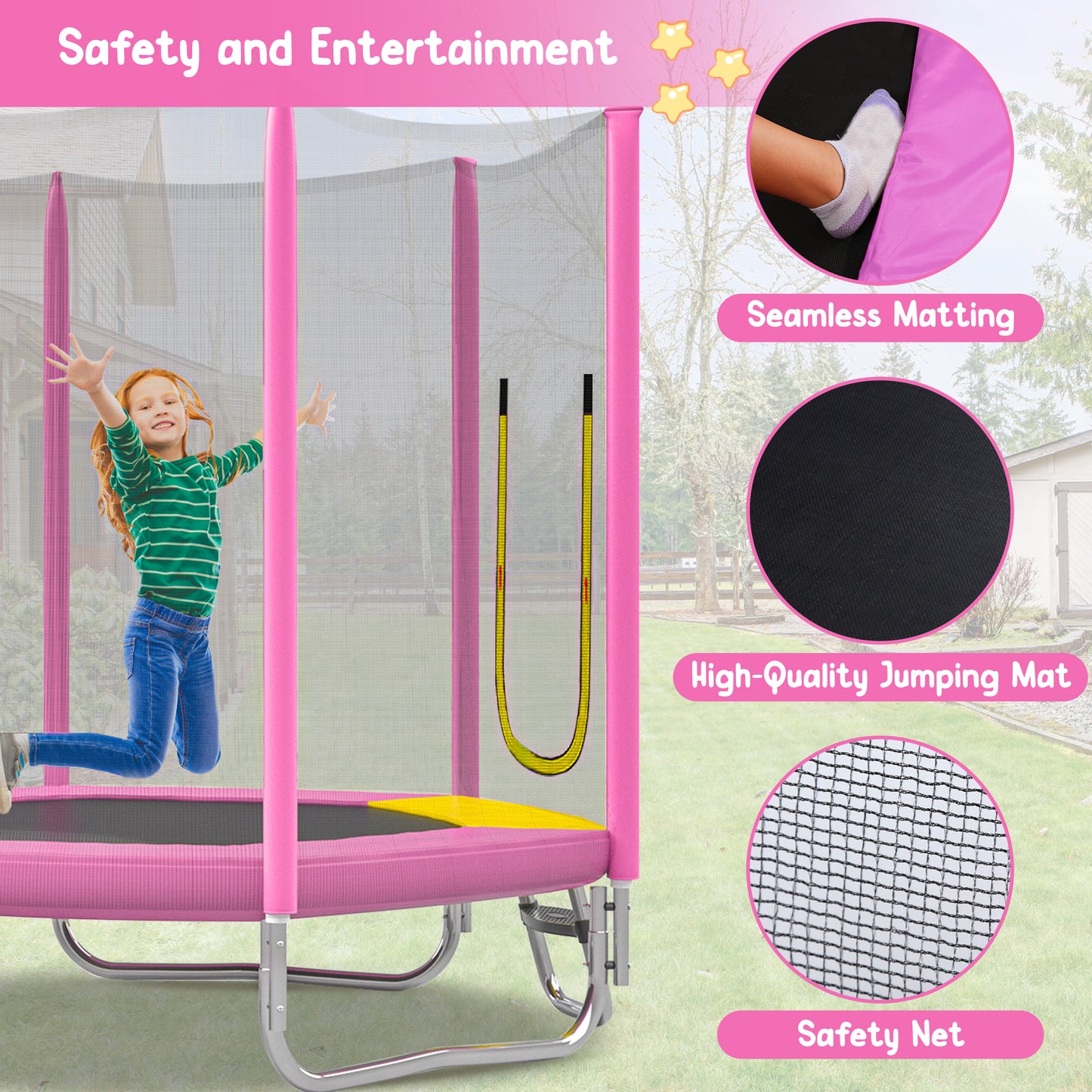 SHINPT 7ft Trampoline for Kids, Children's Trampoline Outdoor, Small Trampoline with Slide and Ladder, Recreational Trampoline for Backyard, Outside Toys for Kids with Safety Enclosure Net