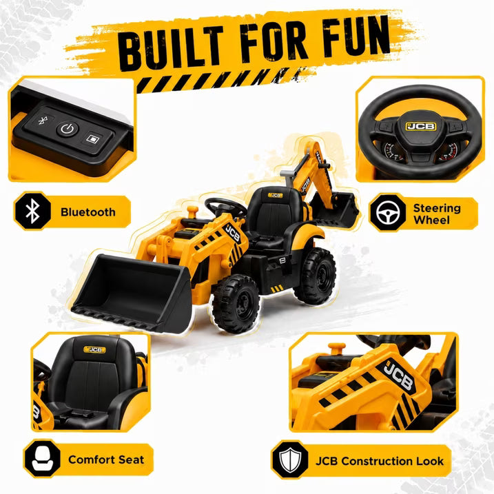 SHINPT Ride on Excavator, JCB, 24V Dual Motors,  Digger Ride on Toy, Front Loader & Backhoe, Remote Control Construction Toy, Yellow, for Toddler Boys 3-5 Years Old