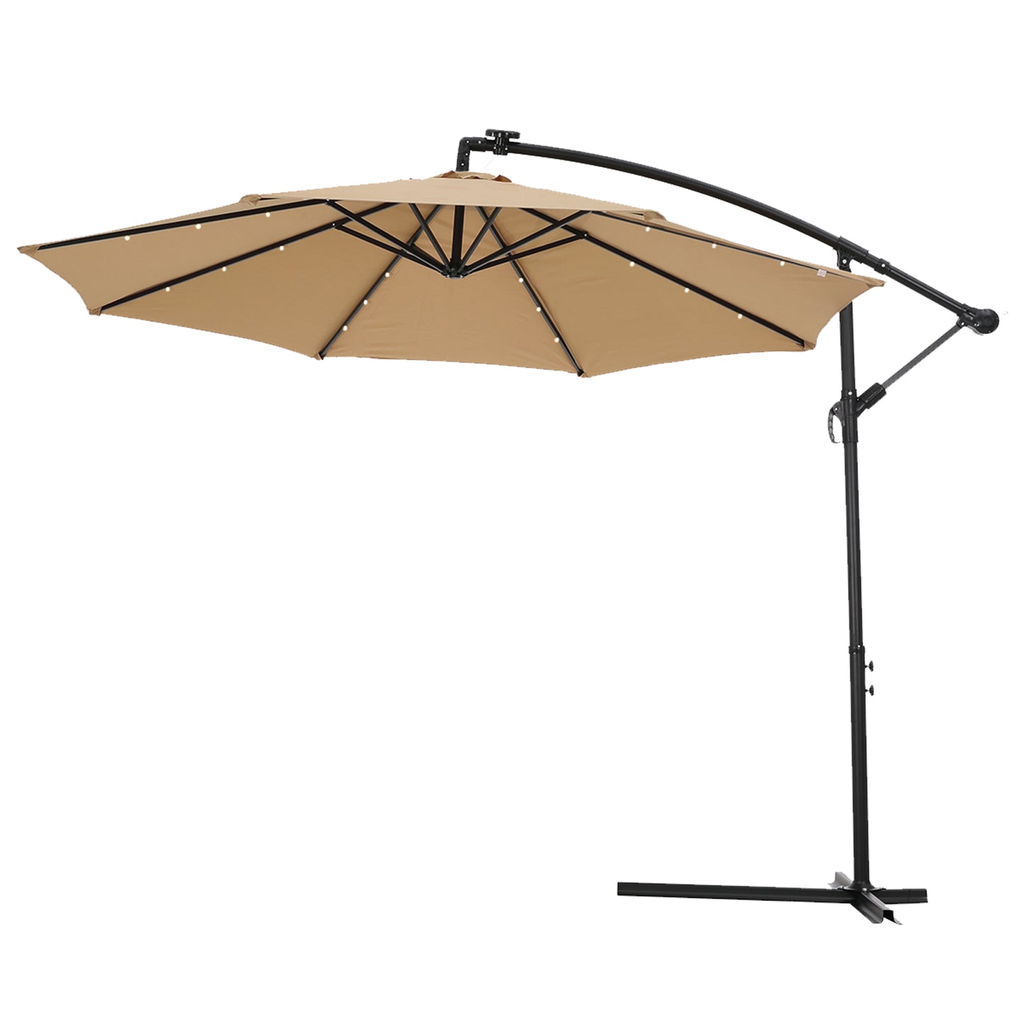 SHINPT 10ft Patio Hanging Cantilever Umbrella, Large Round Market Umbrella Outdoor with 24 LED Lights 8 Sturdy Ribs and Crank for Deck, Pool, Garden, Backyard Taupe(1.9" Pole)