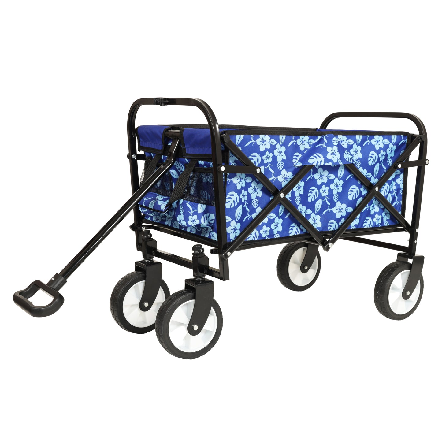 Collapsible Wagon with Wheels, SHINPT Foldable Shopping Cart with Strapping System, Folding Wagon for Camping, Shopping, Sports, Gardeing, Fishing, Grocery Cart with 360 Degree Rotating Wheels