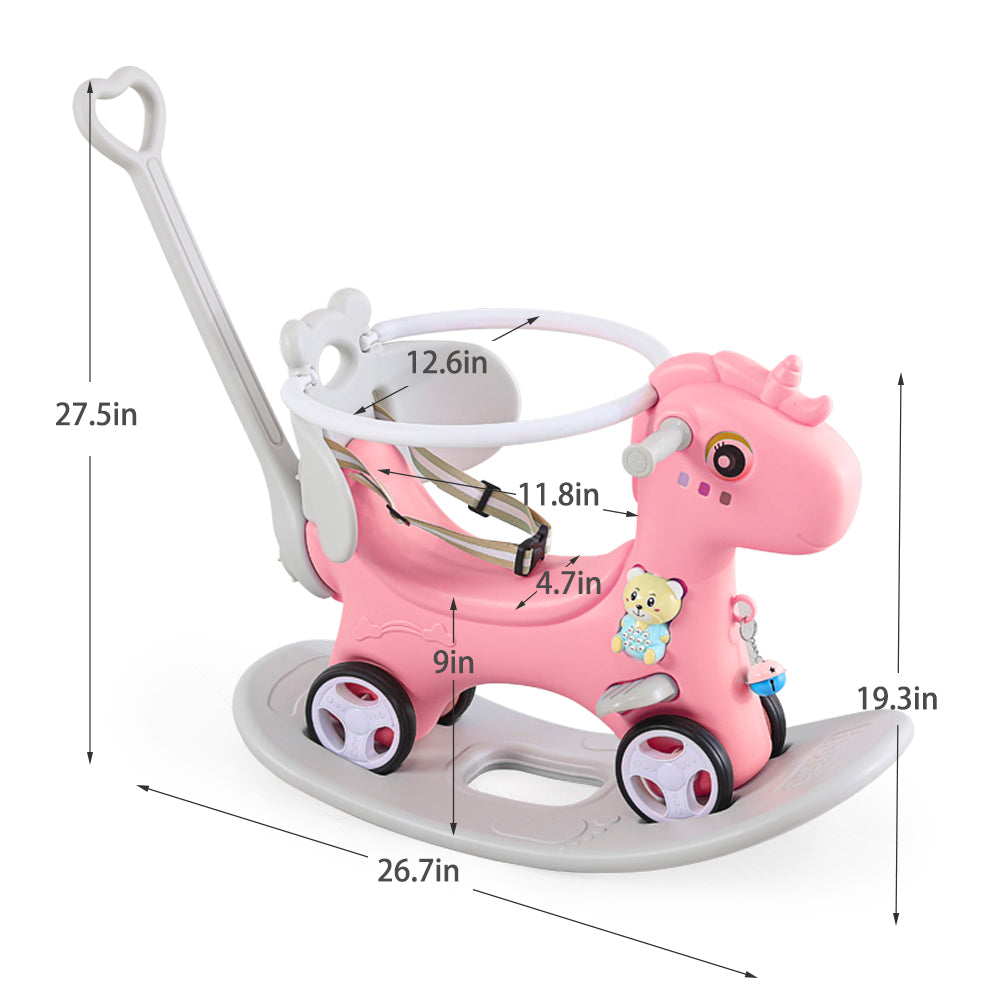 Rocking Horse for 1 Year Old, SHINPT Toddler Rocking Toy with Push Handle, Baby Ride On Toy for Toddlers 1-3, Kids Ride On Horse Indoor, Baby Rocker Toy for Birthday Gift, Blue/Pink Rocking Horse