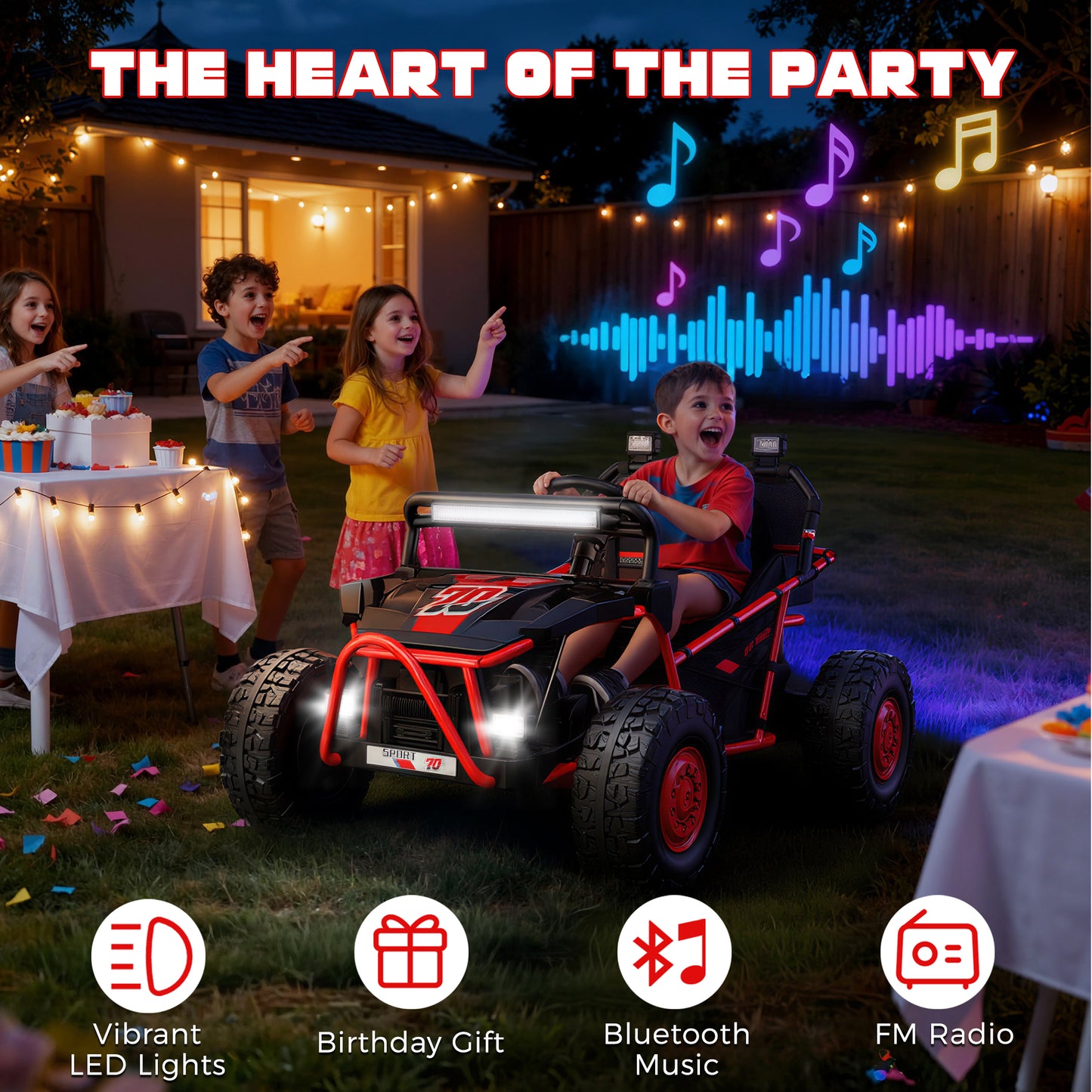 SHINPT 36V Kids Ride On Car, 2 Seater Electric Ride On Car for Big Kids 6-12, 2x250W Motor, 14" EVA Tires, Metal Frame, Bluetooth Music, FM Radio, Rear Suspension, LED Lights, Storage Box, 8.7 MPH