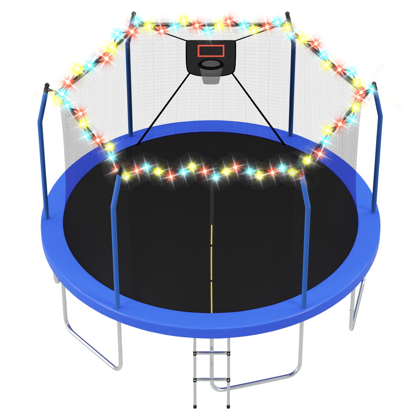 14FT Outdoor Recreational Trampoine for Kids and Adults, SHINPT Large Trampoline with Lights and Basketball Hoop, Heavy Duty Trampoline with 1500lbs Capacity, 14FT Big Trampoline for Backyard, Lawn