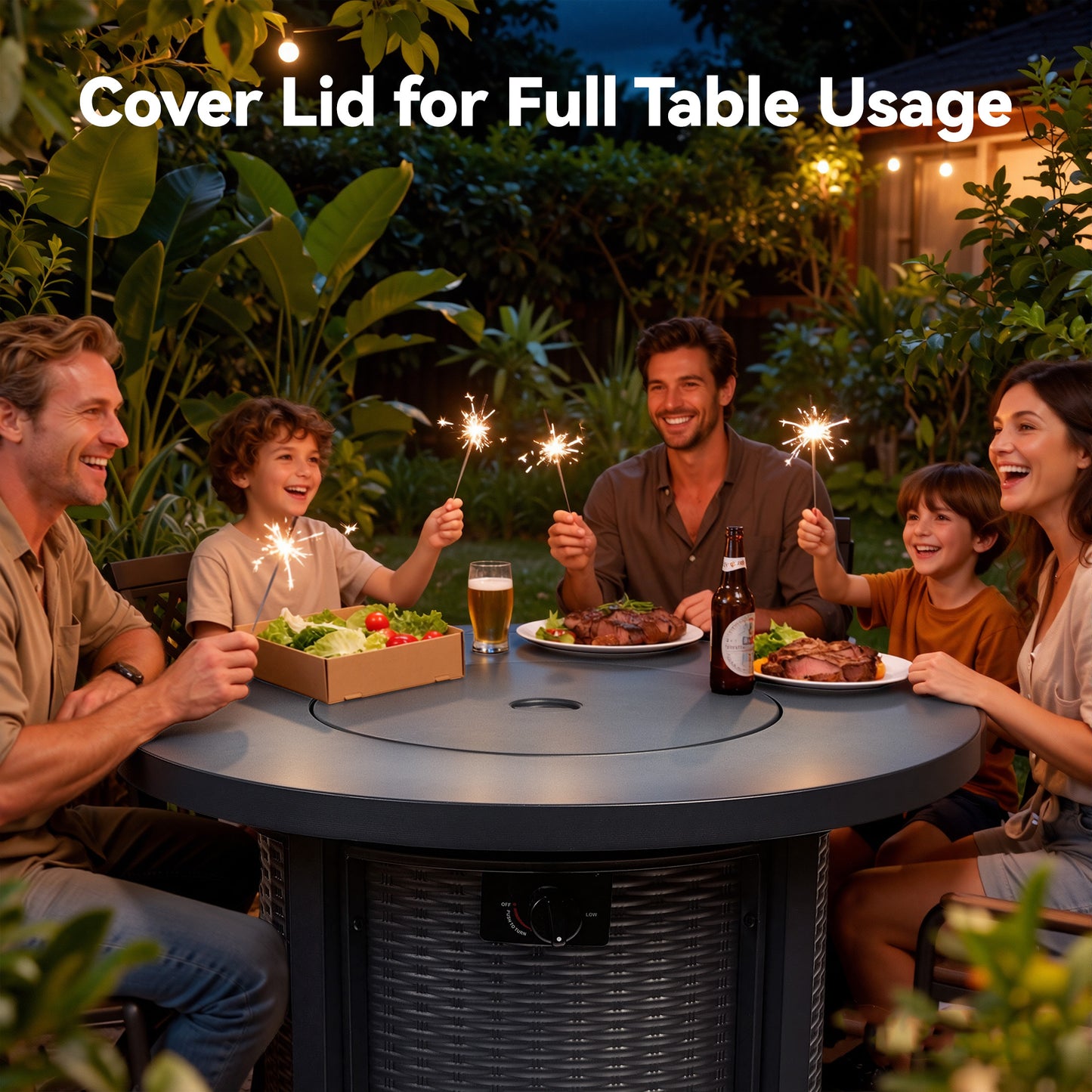 32" Propane Fire Pit Table, SHINPT 50000 BTU Outdoor Fire Pit with Lid and Lava Rock, Outdoor Fire Table for Backyard, Garden, Gas Fire Pit for Outside, Patio, Add Ambience to Gatherings