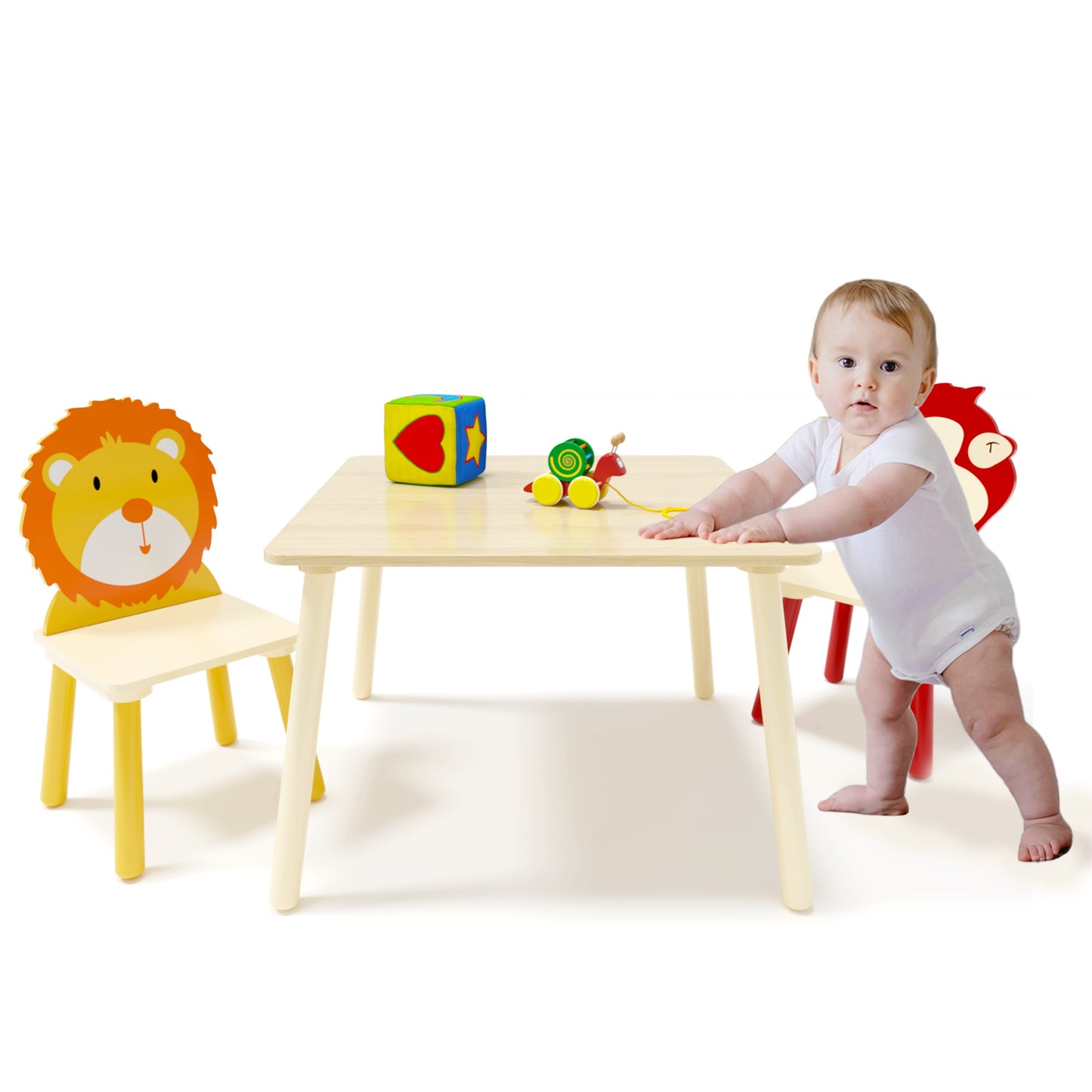 Table and 2 Chairs for Kids 2-5, SHINPT Baby Table and Chair Set, 3 Pieces Toddler Play Table, Kids Art Table and Chair Set for Game Room, Children's Room, Wooden Activity Play Table Set for Gift