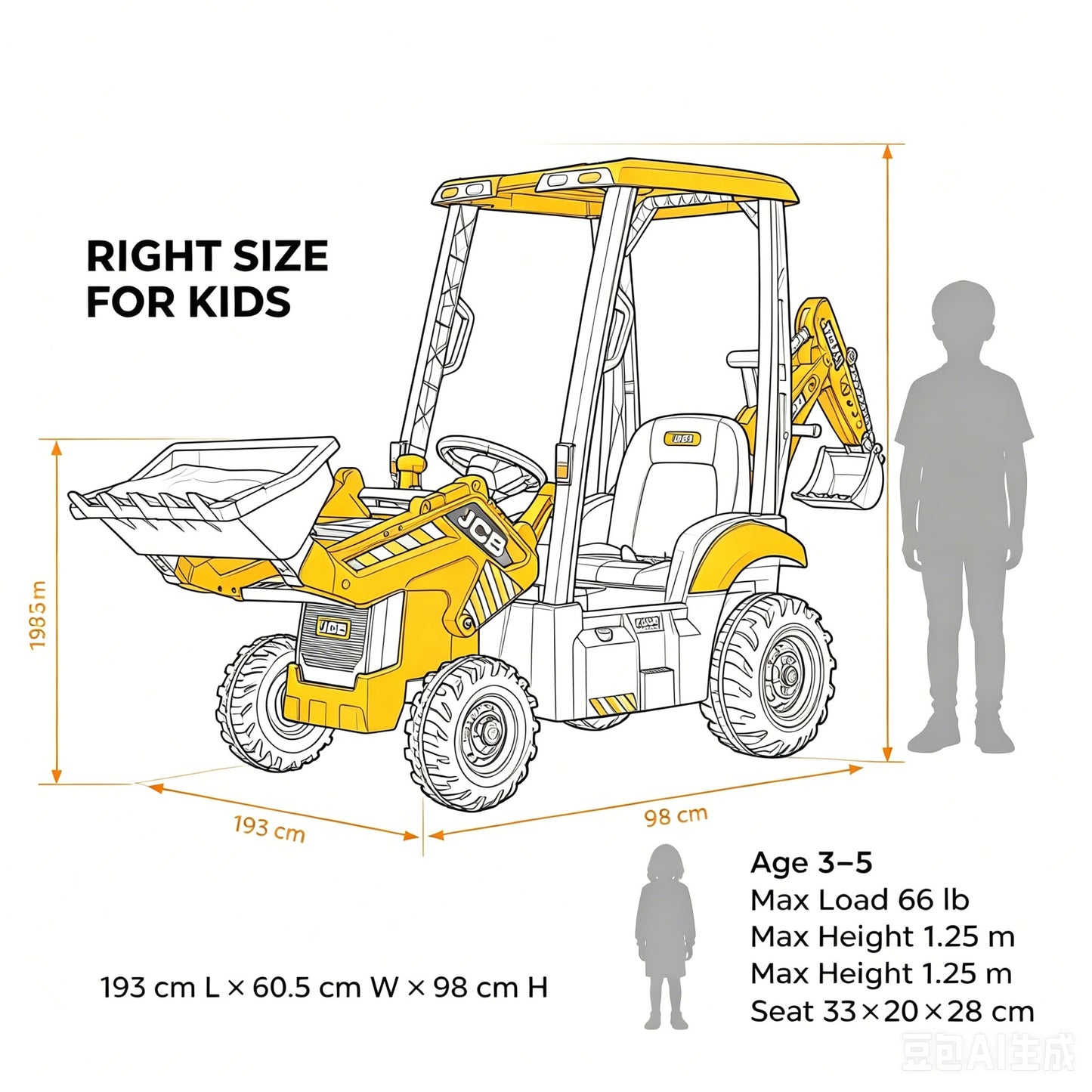 Ride on Excavator, JCB, Realistic 2-in-1 Construction, SHINPT Toddler Excavator, Shovel & Digger, Electric Ride on Toy, 12V Battery Powered, Remote Control, Yellow, for Toddlers Boys 3-5 Years Old
